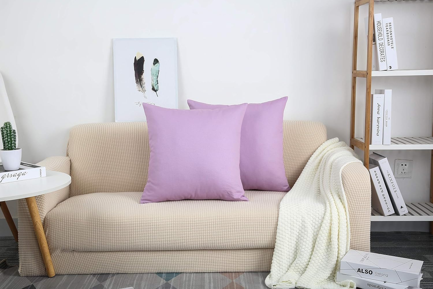 TangDepot – Funda de almohada hecha a mano 100% lona de algodón, Algodón, Lavanda púrpura claro
