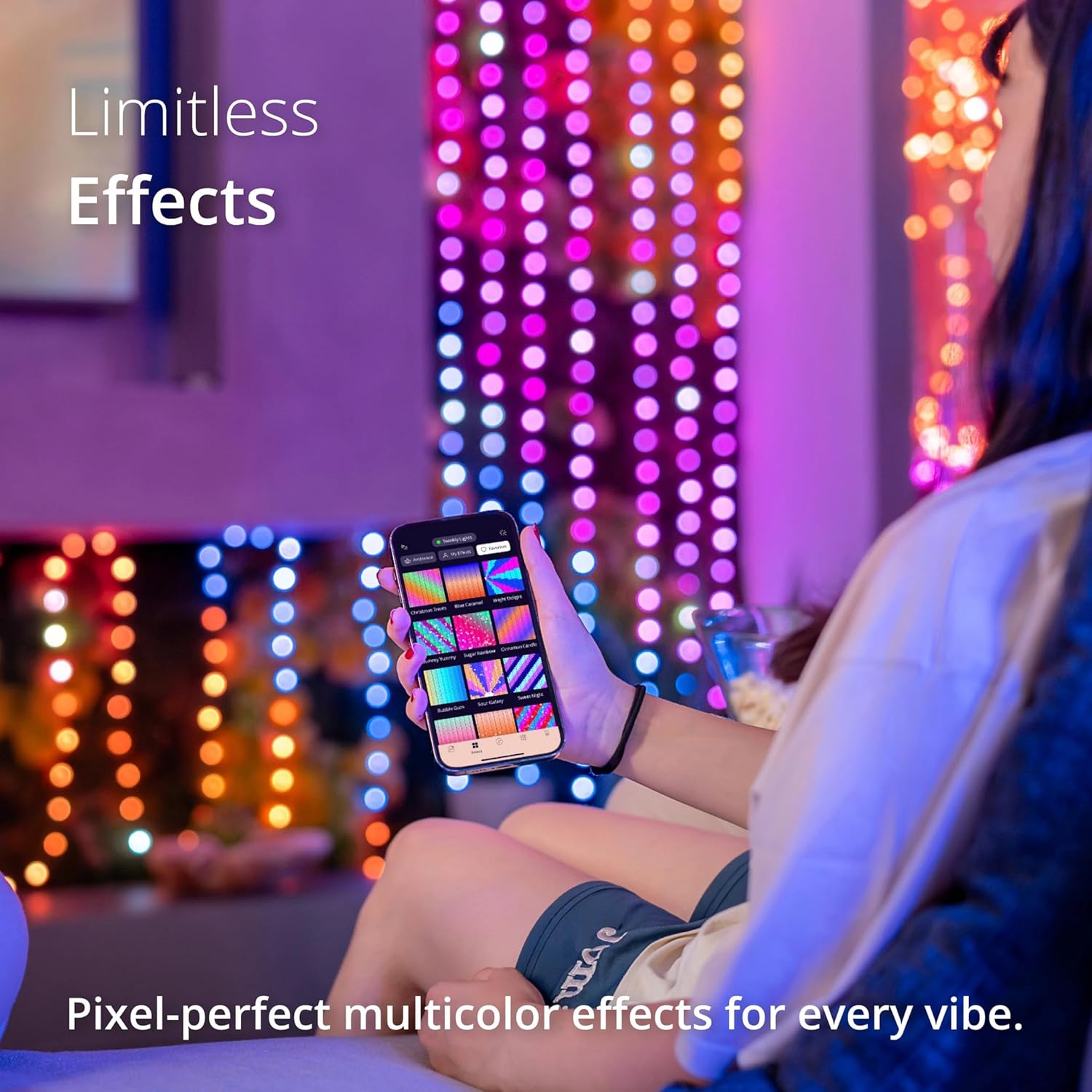 Twinkly Candies – Cadena de luces LED en forma de vela controlada por aplicación, 100 RGB (16 millones de colores) 6 M19.7 pies. Cable transparente.