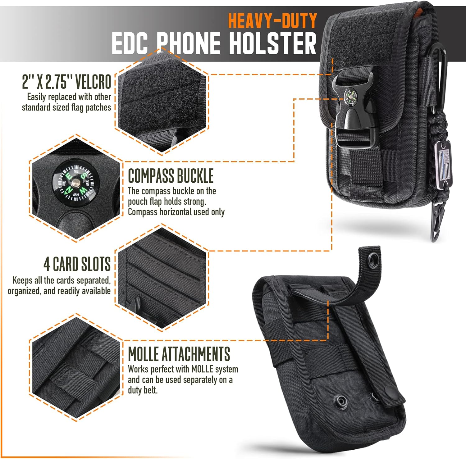 WYNEX Funda táctica Molle para teléfono con hebilla de brújula, funda táctica para teléfono celular, bolsa universal para cinturón para IP 151413