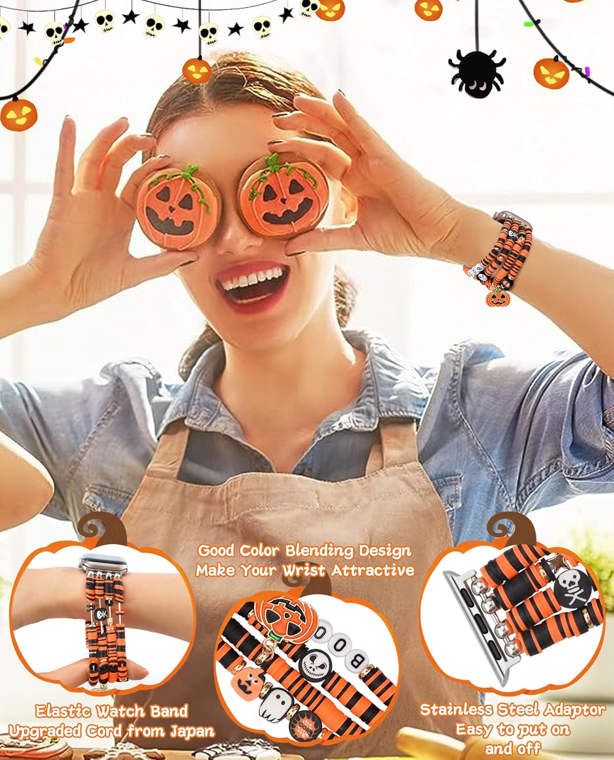 JR.DM Correa de reloj de Halloween compatible con Apple Watch de 1.496 pulgadas, 1.575 pulgadas, 1.614 pulgadas, 1.732 pulgadas, 1.654 pulgadas,