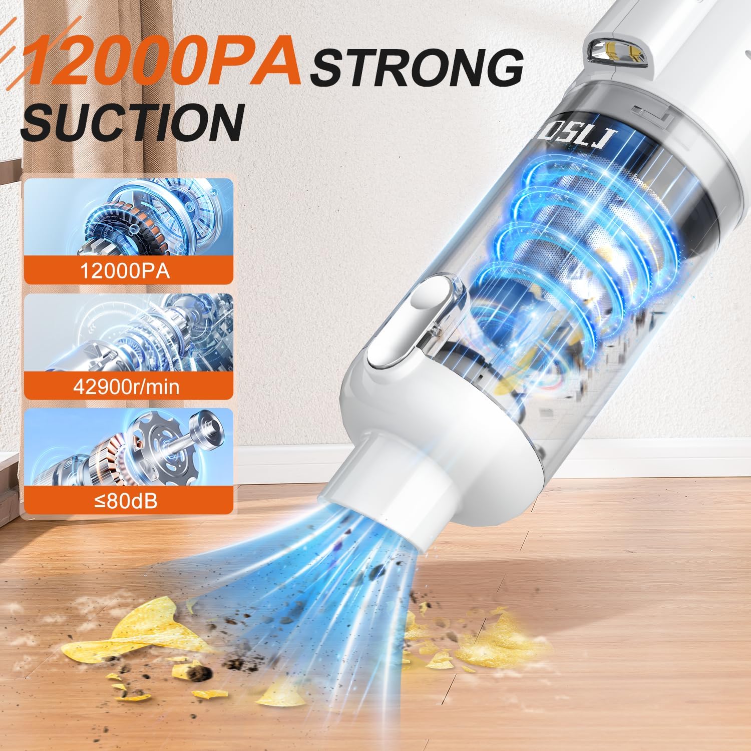 Aspirador de mano inalámbrico para automóvil, 12000 PA, potente aspirador de mano con luz LED, mini aspiradora portátil de mano recargable para
