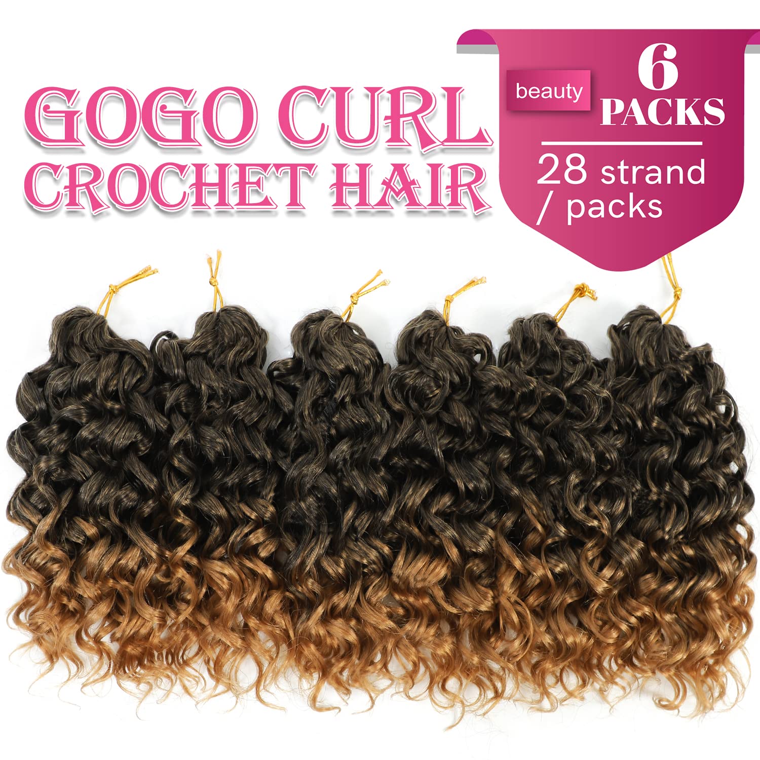 Gogo – Cabello rizado de ganchillo de 8 pulgadas, paquete de 6 paquetes, cabello corto y rizado de ganchillo para mujeres negras, rizos de playa,