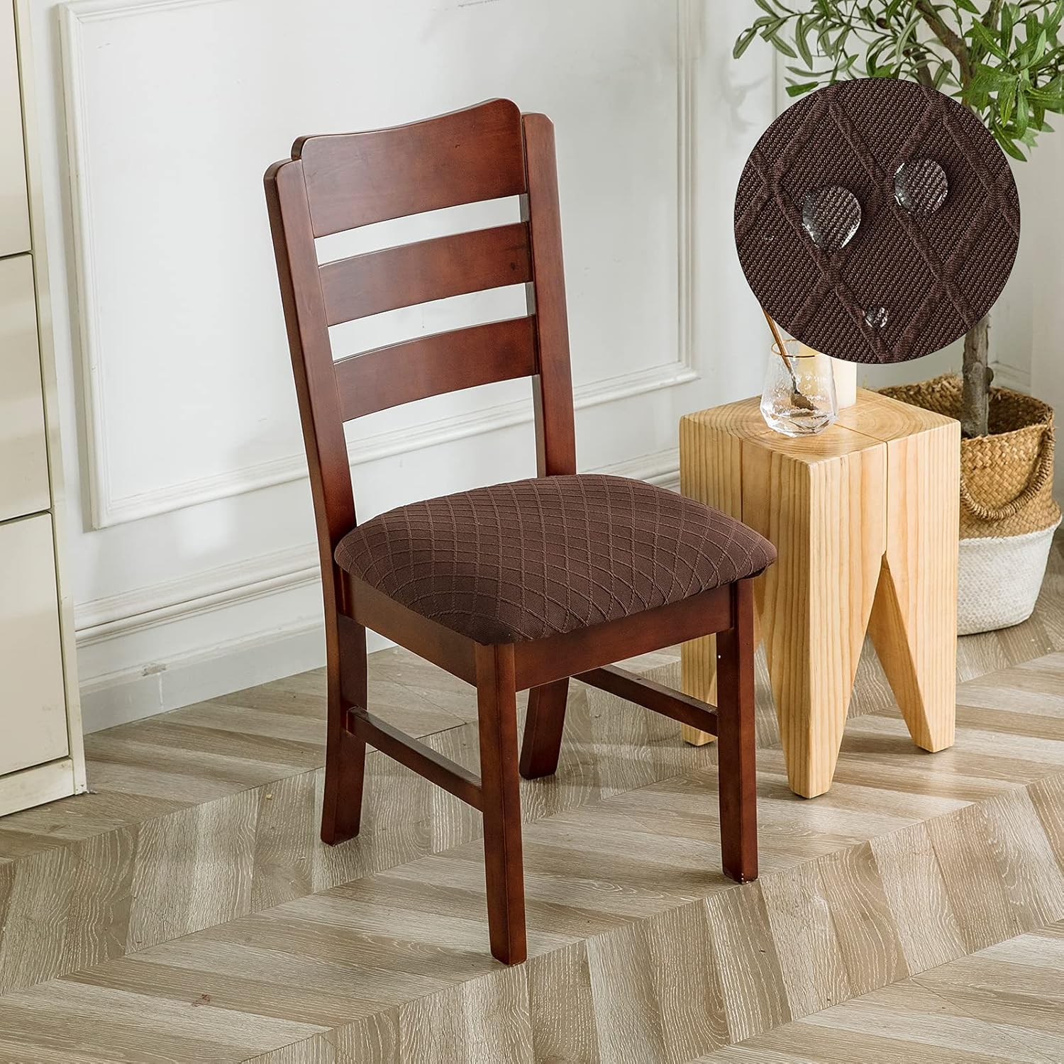 Genina Fundas de asiento impermeables para sillas de comedor, fundas para sillas de comedor, fundas para sillas de cocina (chocolate, 6 piezas)