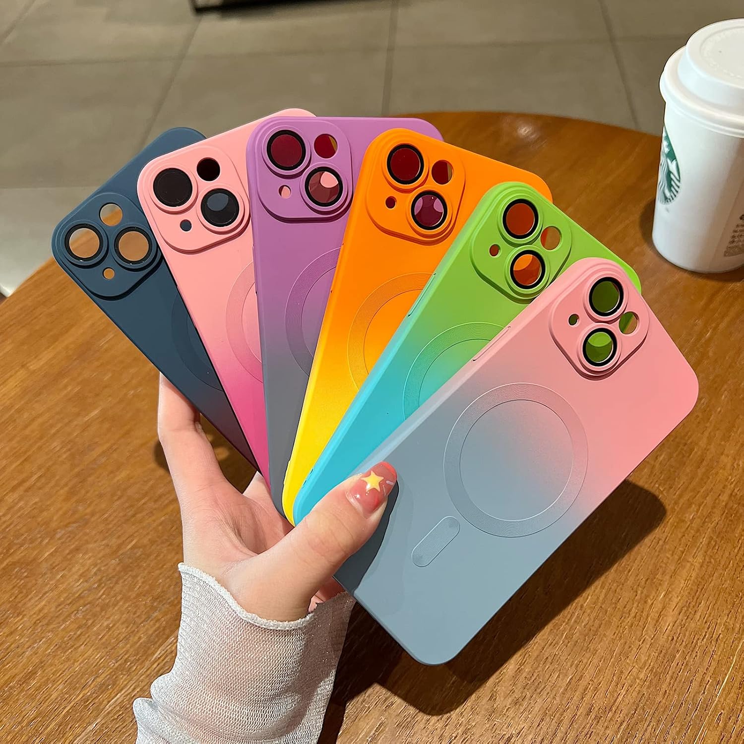 Funda compatible con iPhone 13 (compatible con Magsafe), diseño de color degradado, silicona TPU a prueba de golpes, antideslizante, con protector