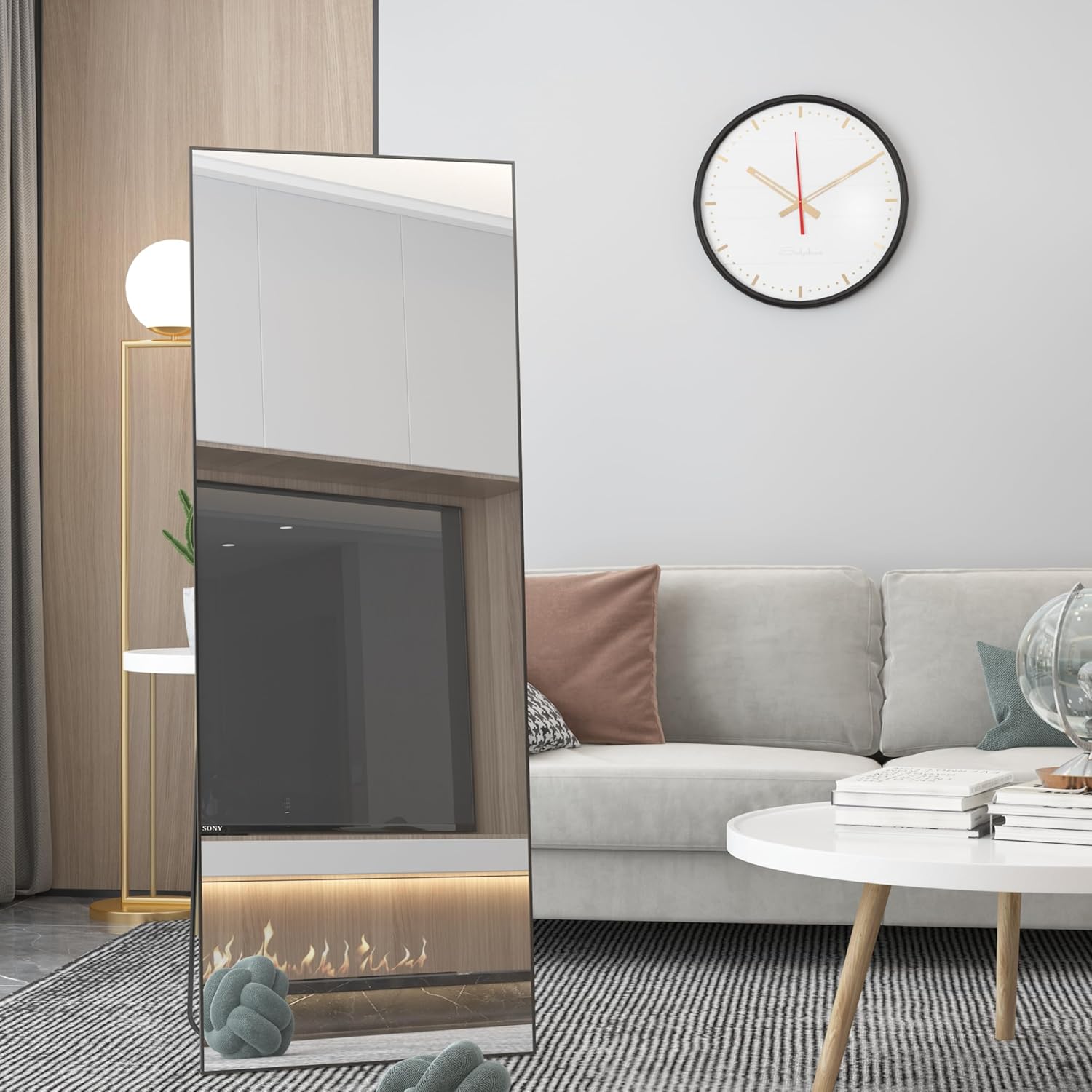 Ainqureen Espejo rectangular de longitud completa de 64 x 21 pulgadas, marco de aluminio, para pared e inclinado, espejo negro grande para
