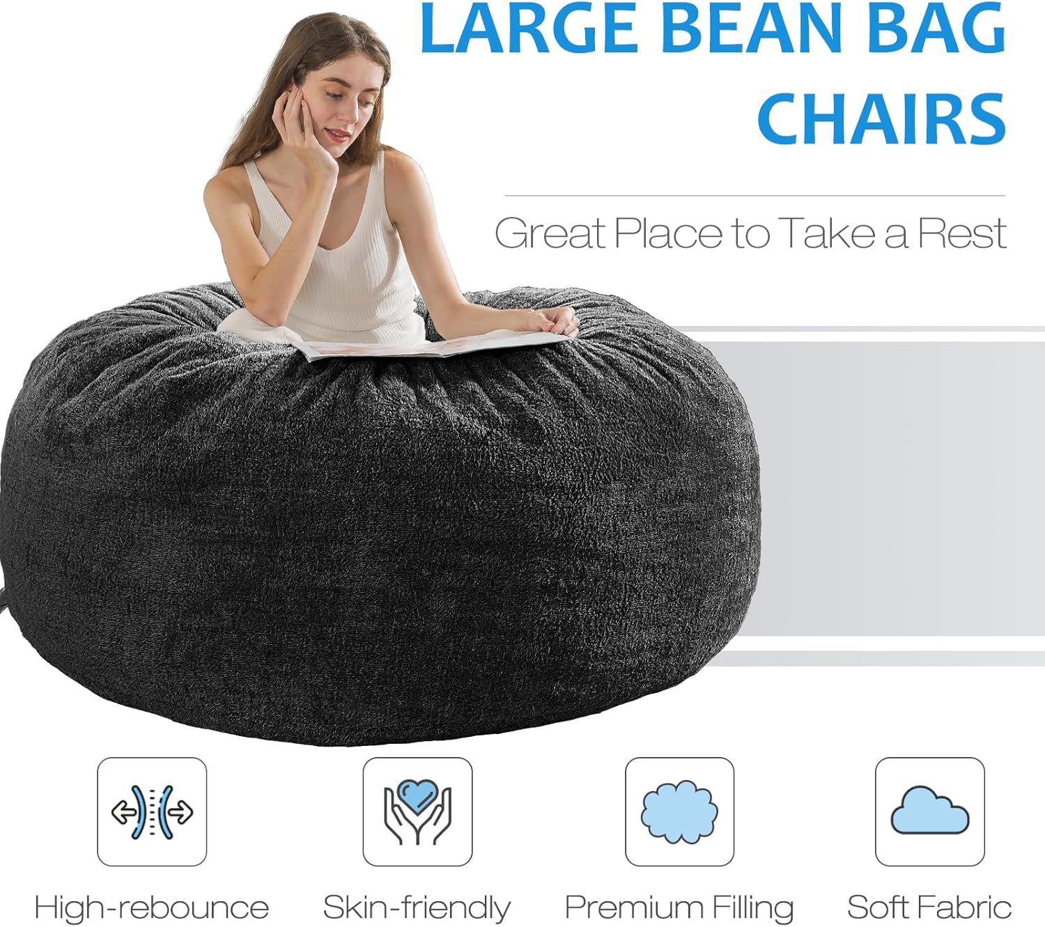 WhatsBedding Puf con funda Sherpa 4 pies de espuma viscoelástica grande para adultosadolescentes con relleno, tela de piel sintética ultrasuave,