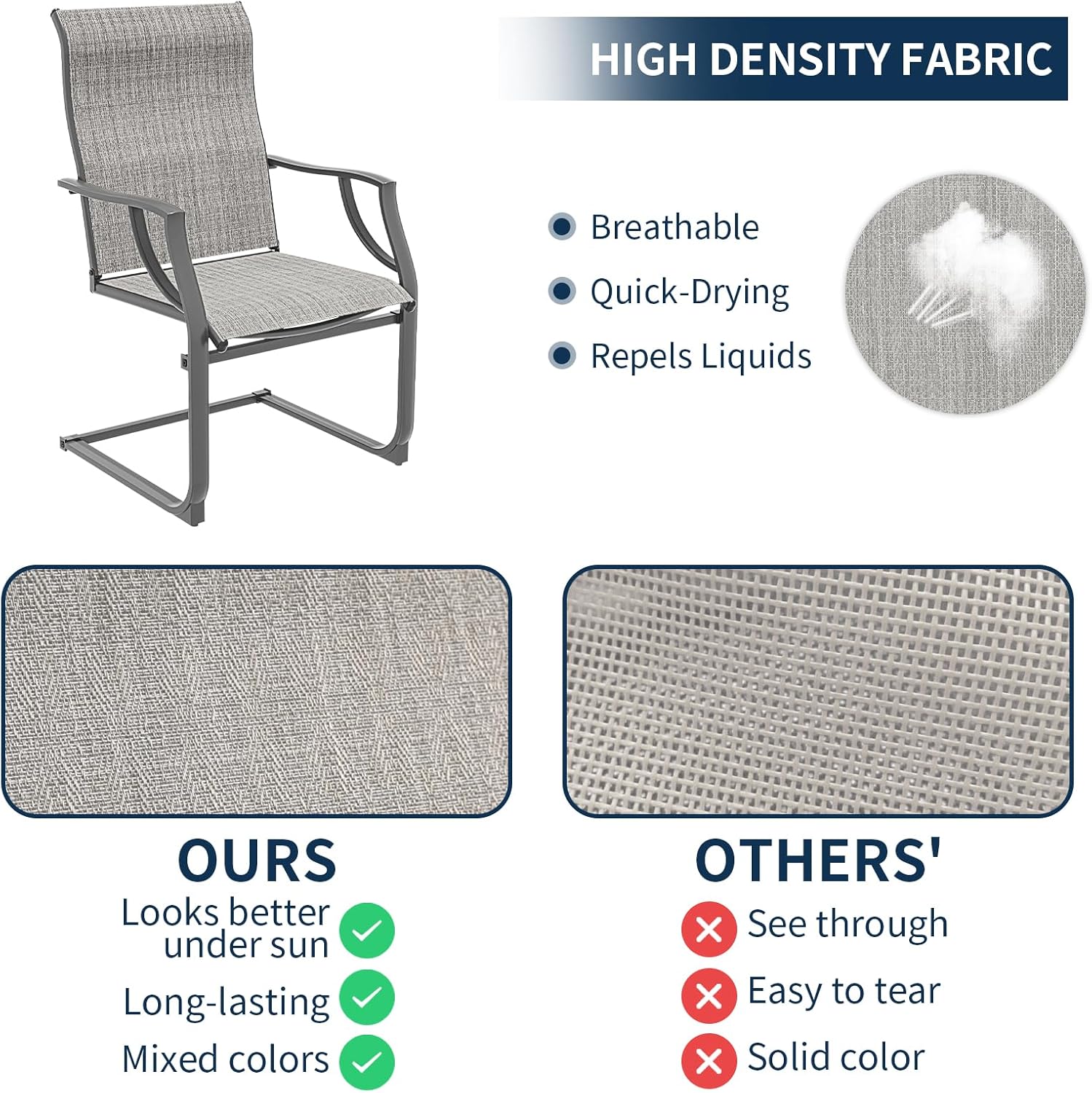 Amopatio Juego de 4 sillas de patio, sillas de comedor al aire libre para todo tipo de clima, muebles de jardín transpirables para patio trasero,