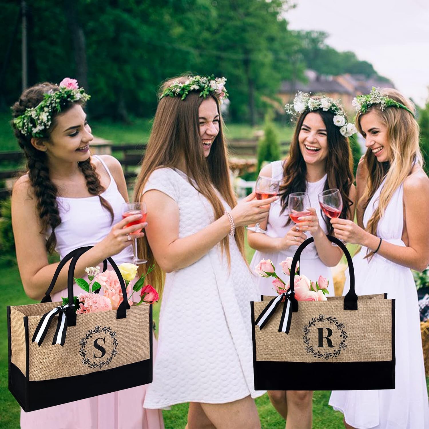 Birthday Gifts for Women,Monogrammed Gift Tote Bag for Women,Personalized Initial Tote Bag,JuteCanvas Tote Bag