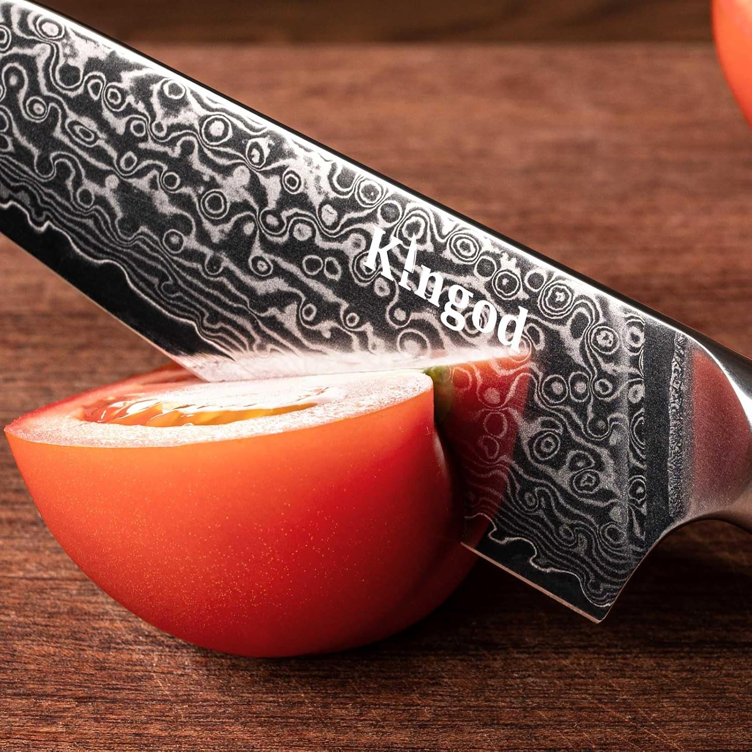 KINGOD Cuchillo de chef Santoku de cocina, cuchillo japonés VG10 de 5 pulgadas de acero inoxidable de alto carbono ultra afilado, mango de madera