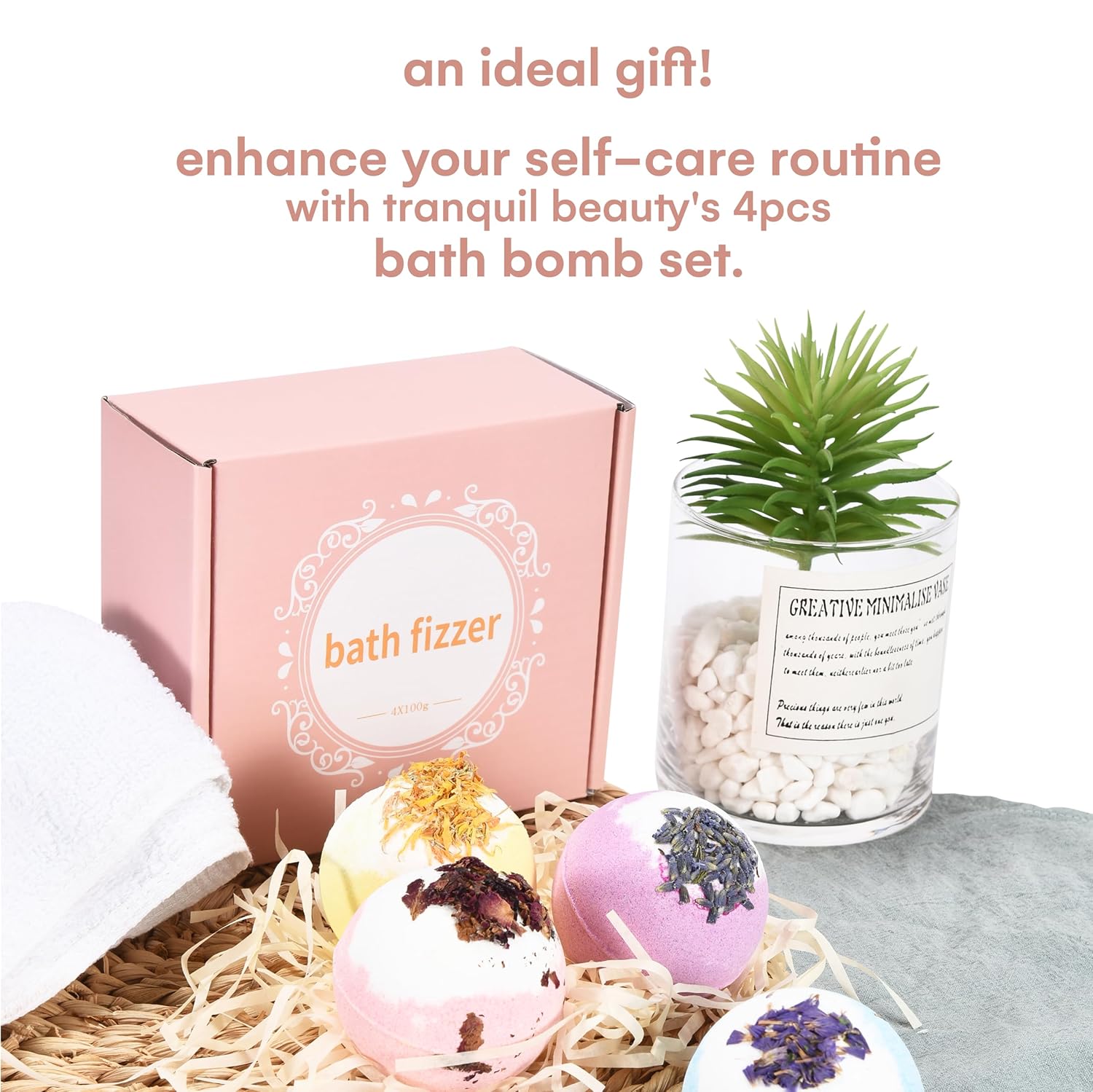 BathBomb_Mandarin by TranquilBeauty – Bomba de baño para adultos, mujeres y niños – Golosinas relajantes e ingredientes de grado de spa – Juego de 4