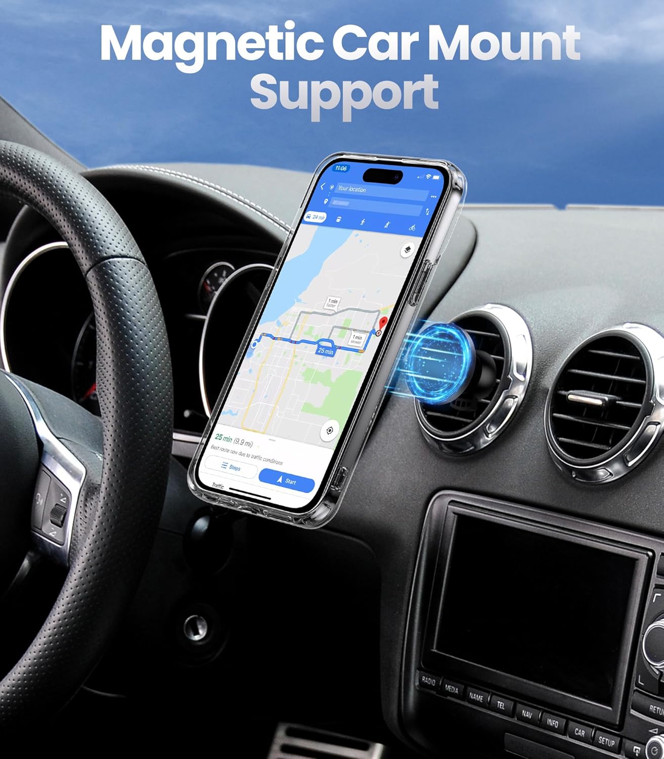 Shields Up Funda para iPhone 15 Pro Max con soporte, funda transparente con soporte de doble anillo ajustable y plegable a prueba de golpes para