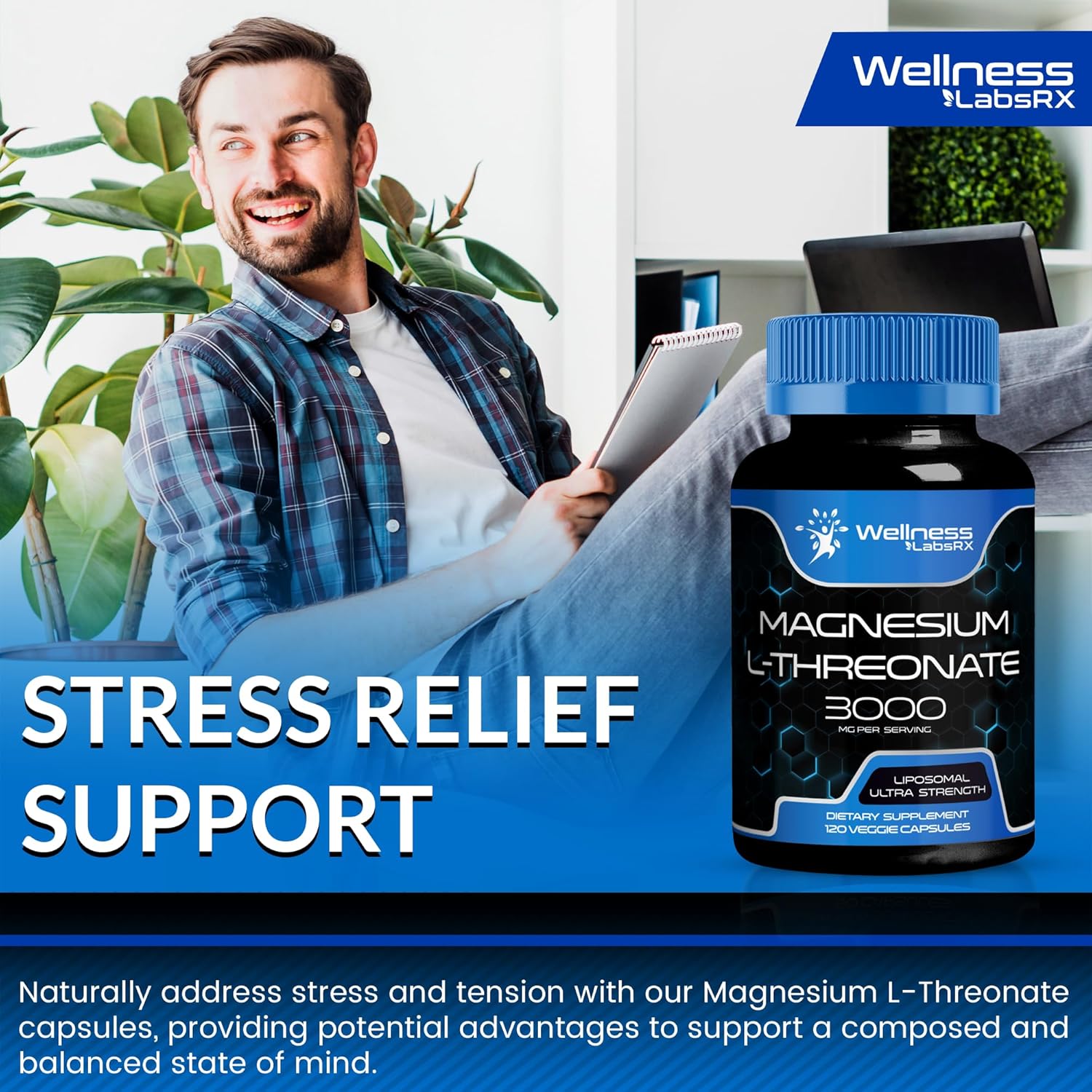 Cápsulas de suplemento de L-treonato de magnesio, 120 unidades, 3000 mg, suplemento de magnesio de alta absorción liposomal, treonato de magnesio