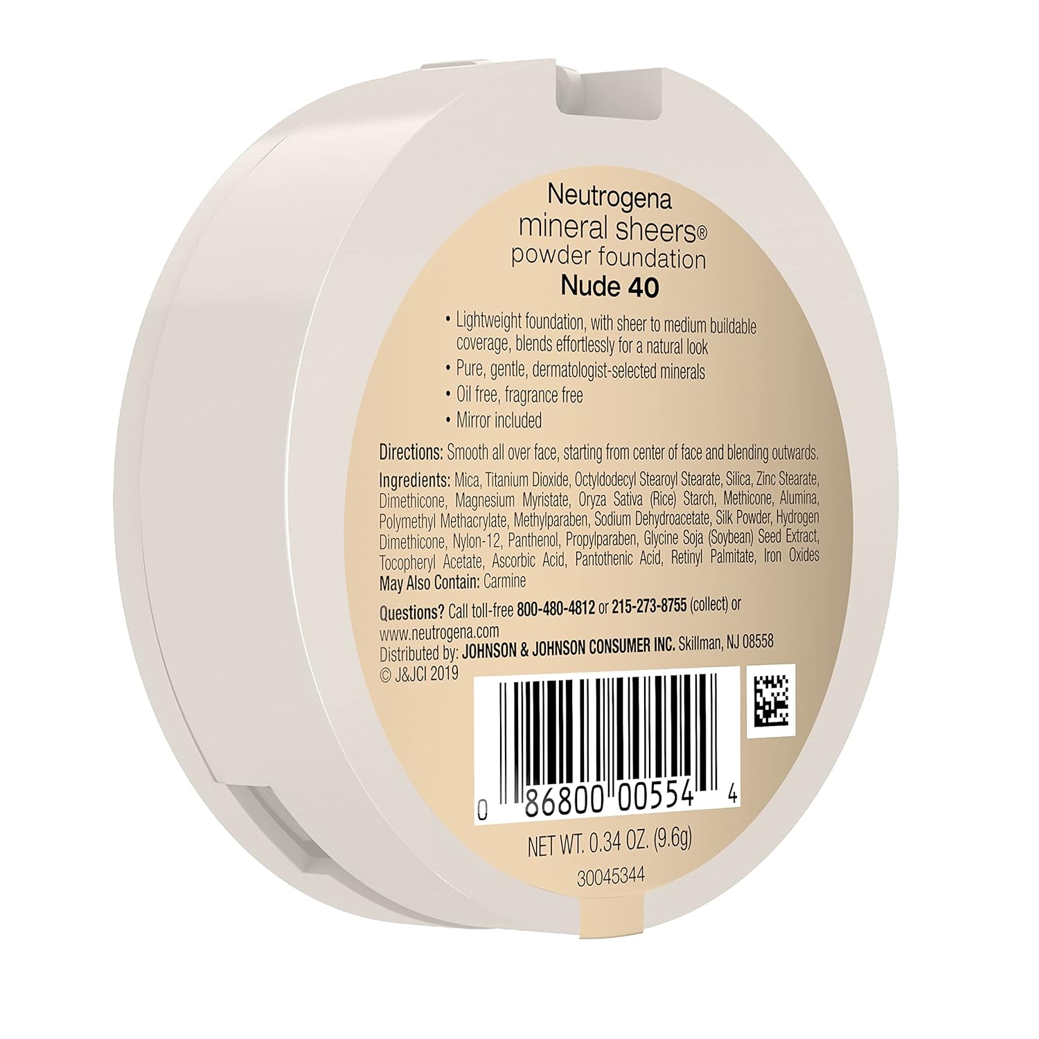 Neutrogena Mineral Sheers – Base compacta en polvo, base mineral ligera y sin aceite, sin fragancia, color piel, 40.34 onzas