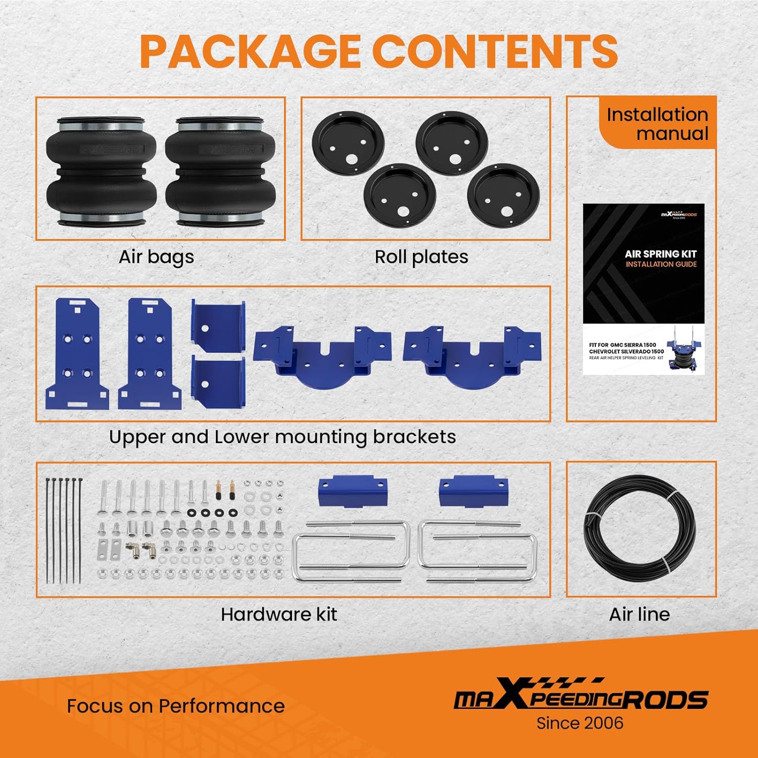 maXpeedingrods Kit de bolsas de suspensión neumática de 5000 libras para GMC Sierra 1500 Non-AT4 Chevrolet Silverado 1500 Non-Trail Boss 2019-2024