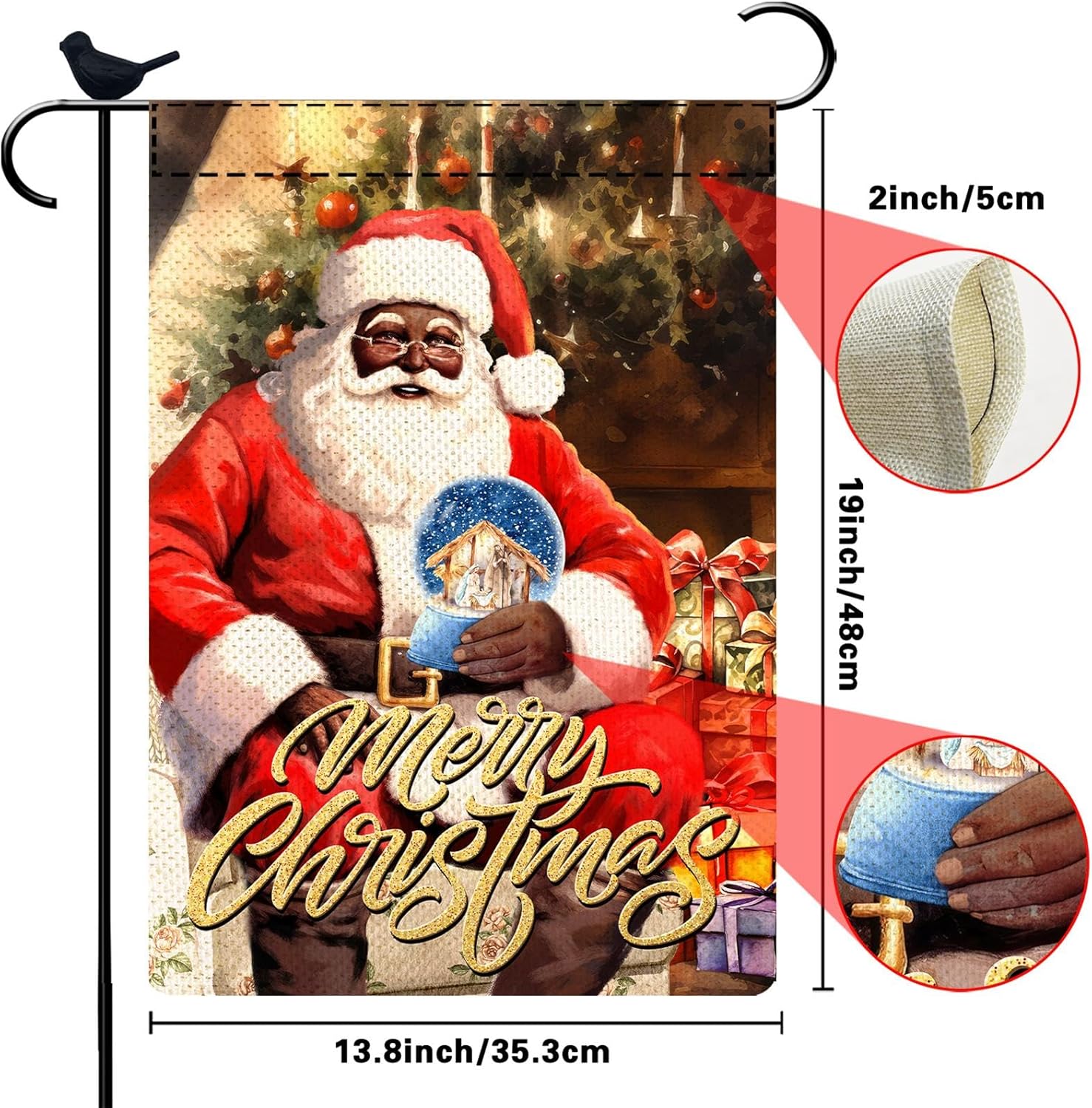 PIPISASA Decoraciones navideñas de Papá Noel negro, bandera de jardín de Feliz Navidad, 12 x 18 pulgadas, decoración de Navidad afroamericana,