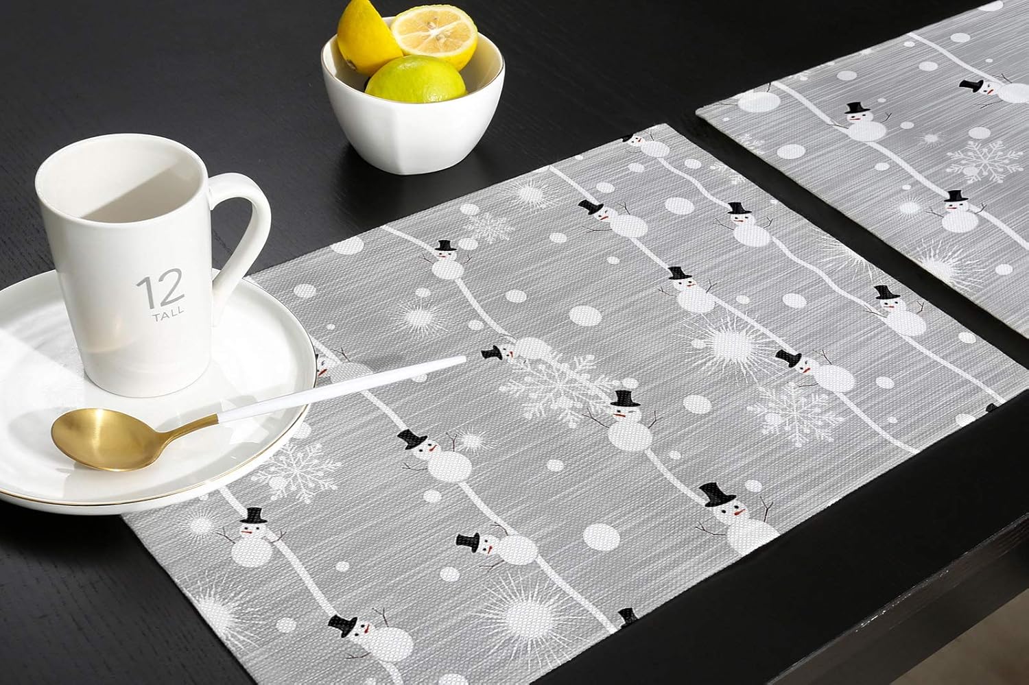 Mantel individual de invierno para mesa de comedor, juego de 4 manteles individuales de algodón y lino impermeable, mantel individual de copo de