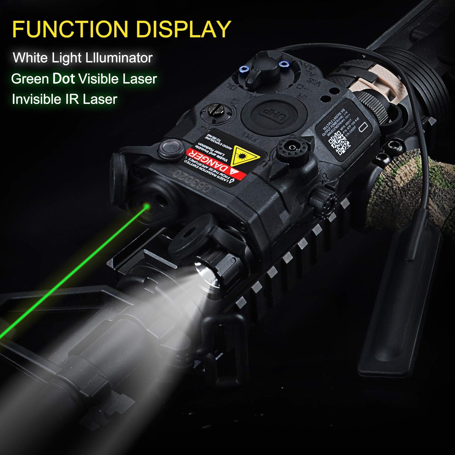 ActionUnion Airsoft PEQ 15 IR Laser PEQ Box Linterna blanca + mira láser verde con versión de actualización IR caja de batería para AEG GBB CQB