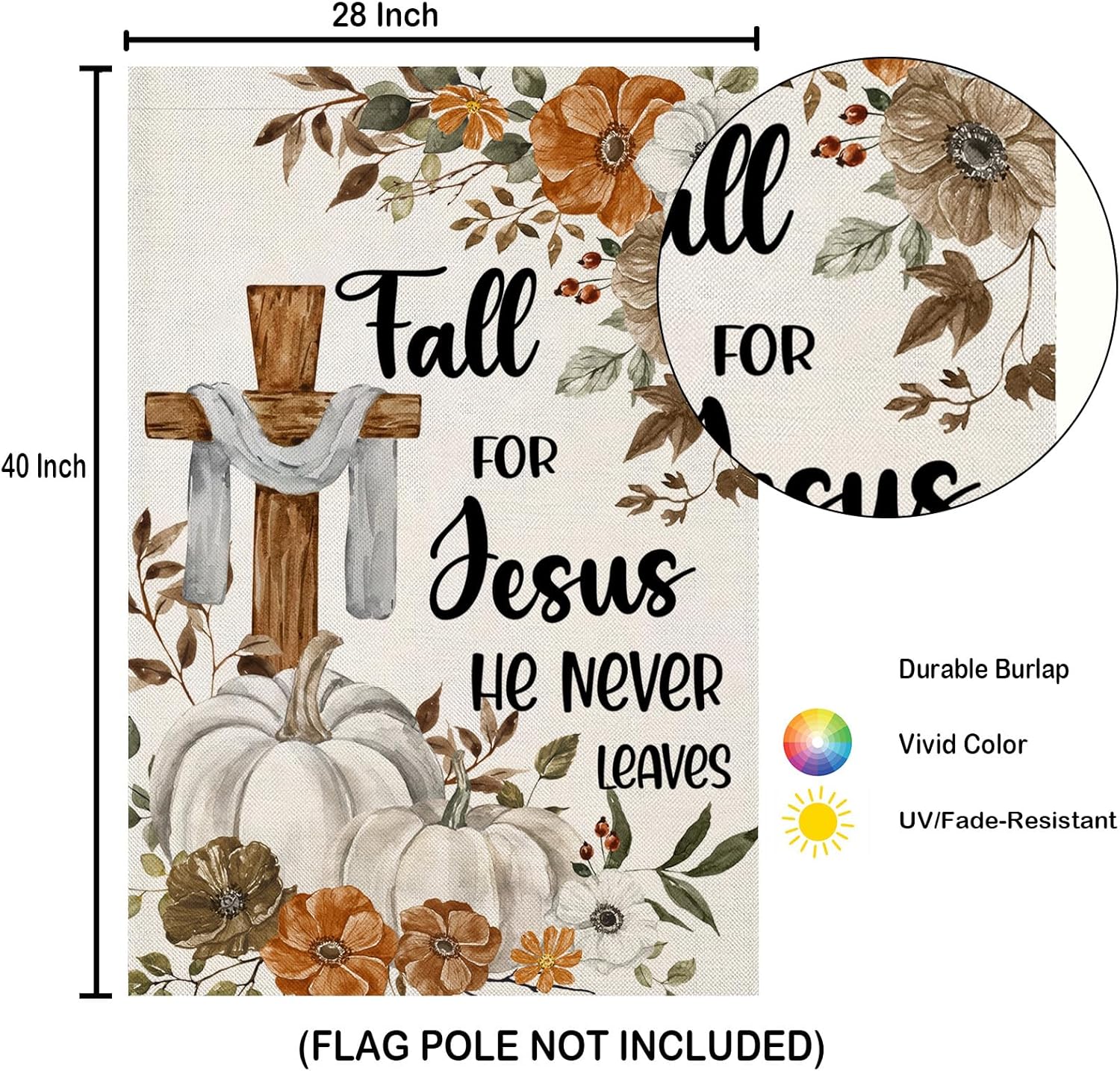 Banderas de cruz de otoño para decoración al aire libre, cruz religiosa de Acción de Gracias, otoño para Jesús con calabazas hojas de arce, bandera