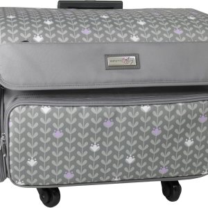 Everything Mary Estuche de almacenamiento plegable de lujo para máquina de coser de 4 ruedas, color morado floral, bolsa de transporte con ruedas Everything Mary Estuche de almacenamiento plegable de lujo para máquina de coser de 4 ruedas, color morado floral, bolsa de transporte con ruedas