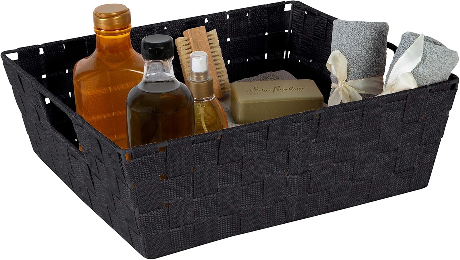Simplify Bolso grande con correa tejida para estante  Cesta de almacenamiento decorativa  Asas integradas  Organización  Armario  Dormitorio  Baño