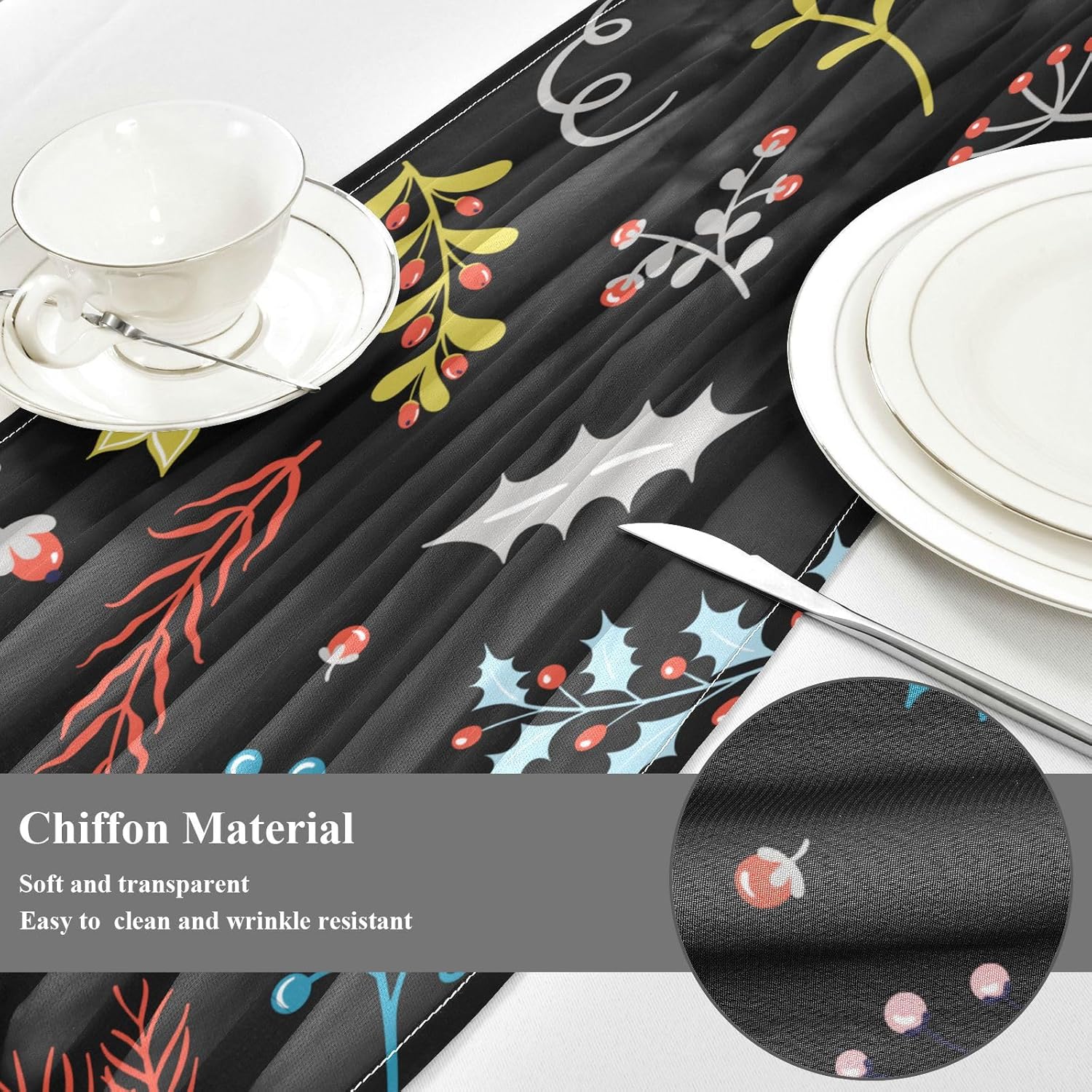 Christmas Cute Scandinavian Flower Table Runner Fall Kitchen Decor for Desk Decor Christmas Table Runner 108 Inches Long