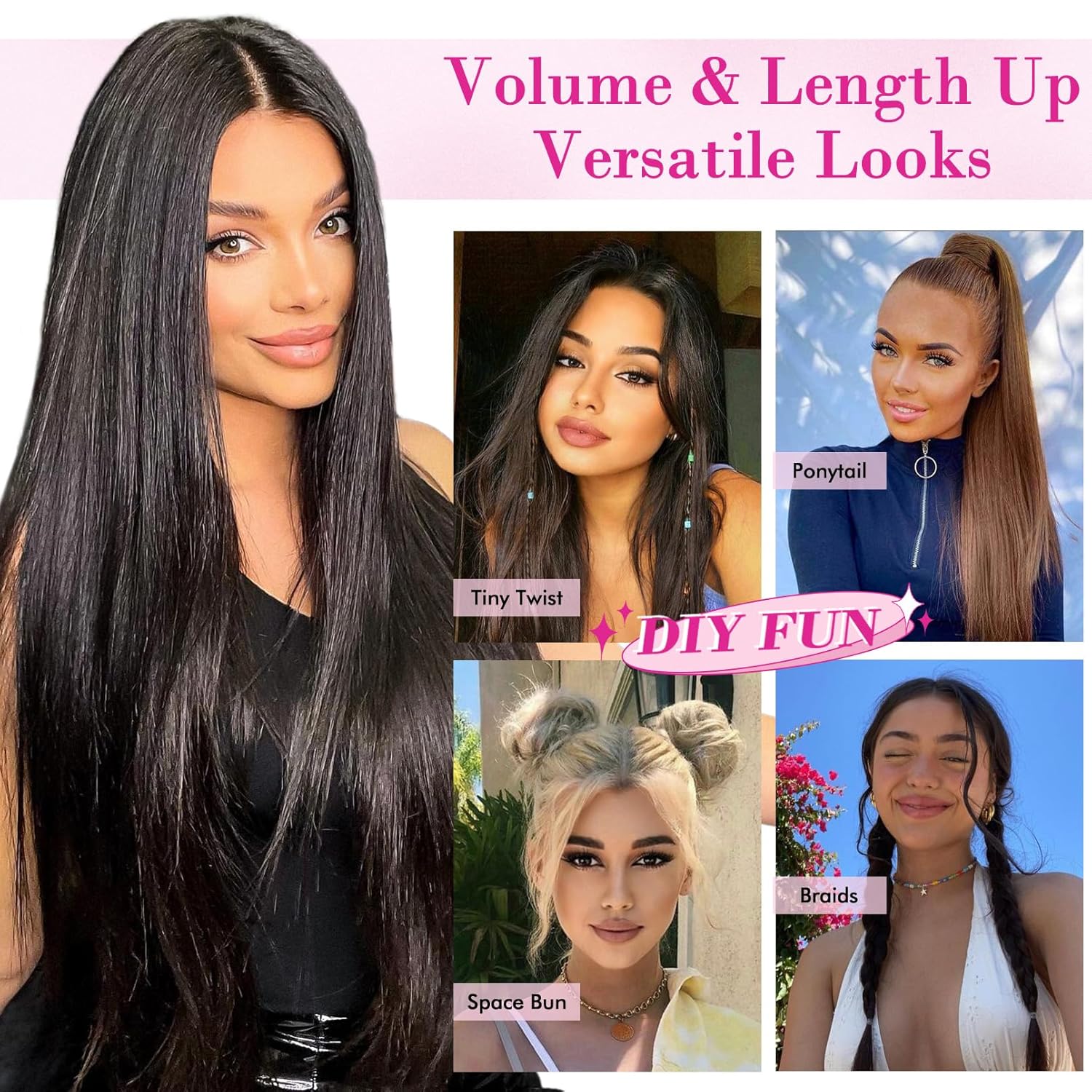 REECHO Juego de 4 extensiones de cabello con clip de 28 pulgadas, lacio, largo y grueso, marrón chocolate