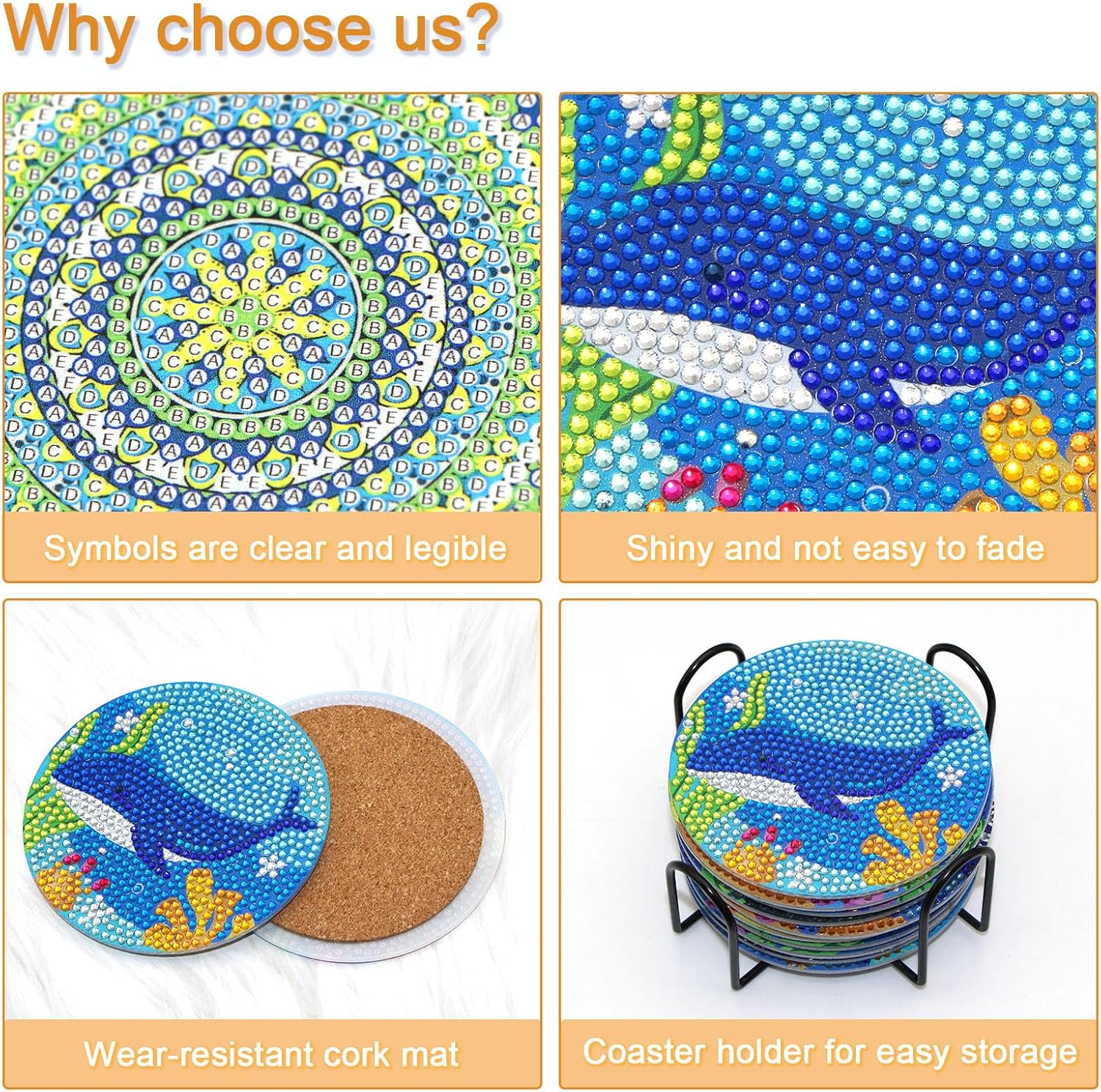 Libfx Kit de posavasos de arte de diamante con soporte, 10 posavasos de arte de diamante para adultos, niños, principiantes, regalos de manualidades