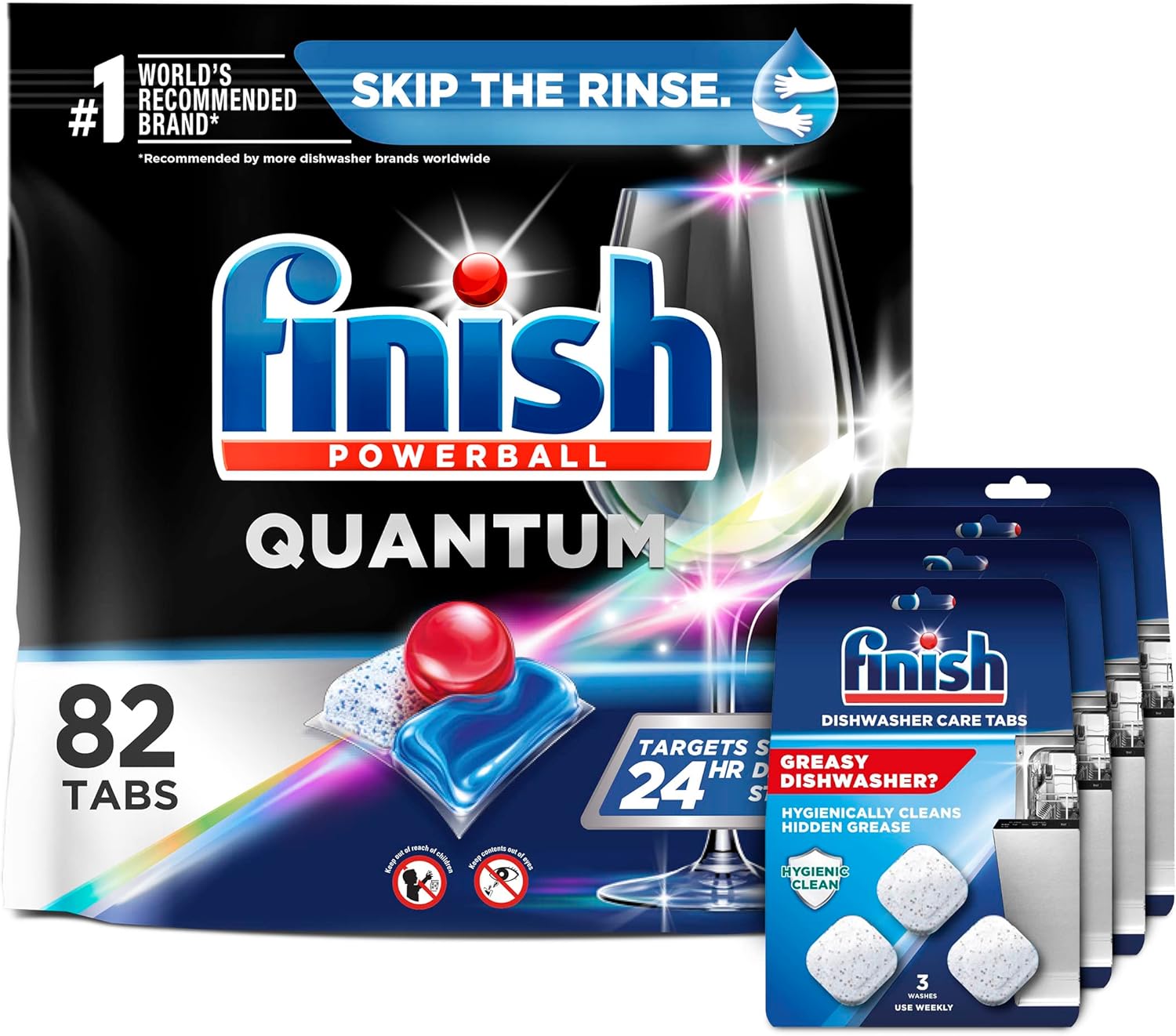 Set Finish – Quantum 82ct Detergente para lavavajillas Powerball Ultimate Clean & Shine Tabletas para lavar platos y Finish In-Wash Lavavajillas