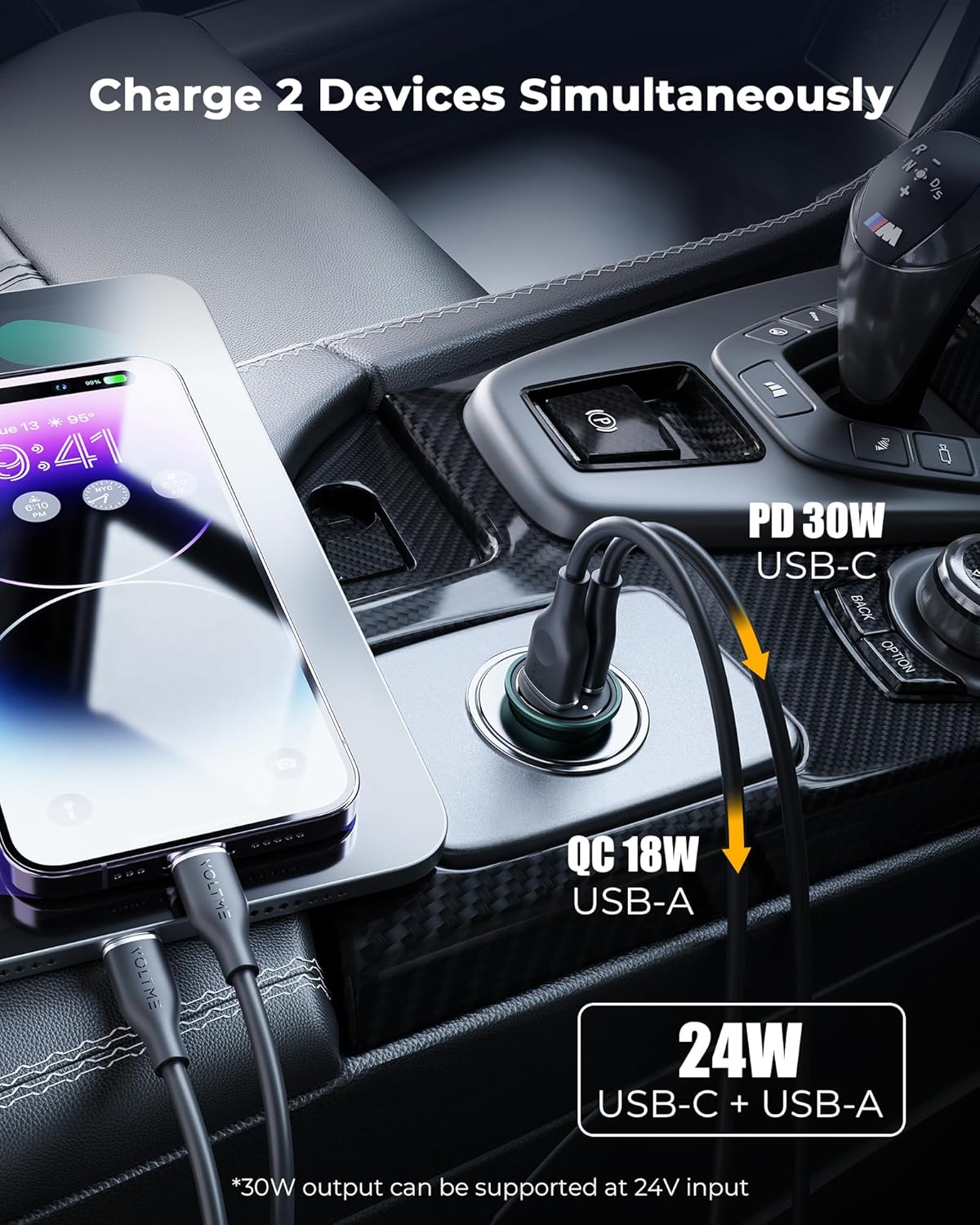 VOLTME Cargador de coche, 30 W PD 3.0 USB C cargador de coche, bloque de carga de energía rápida, doble puerto USB A y C, adaptador de cargador para