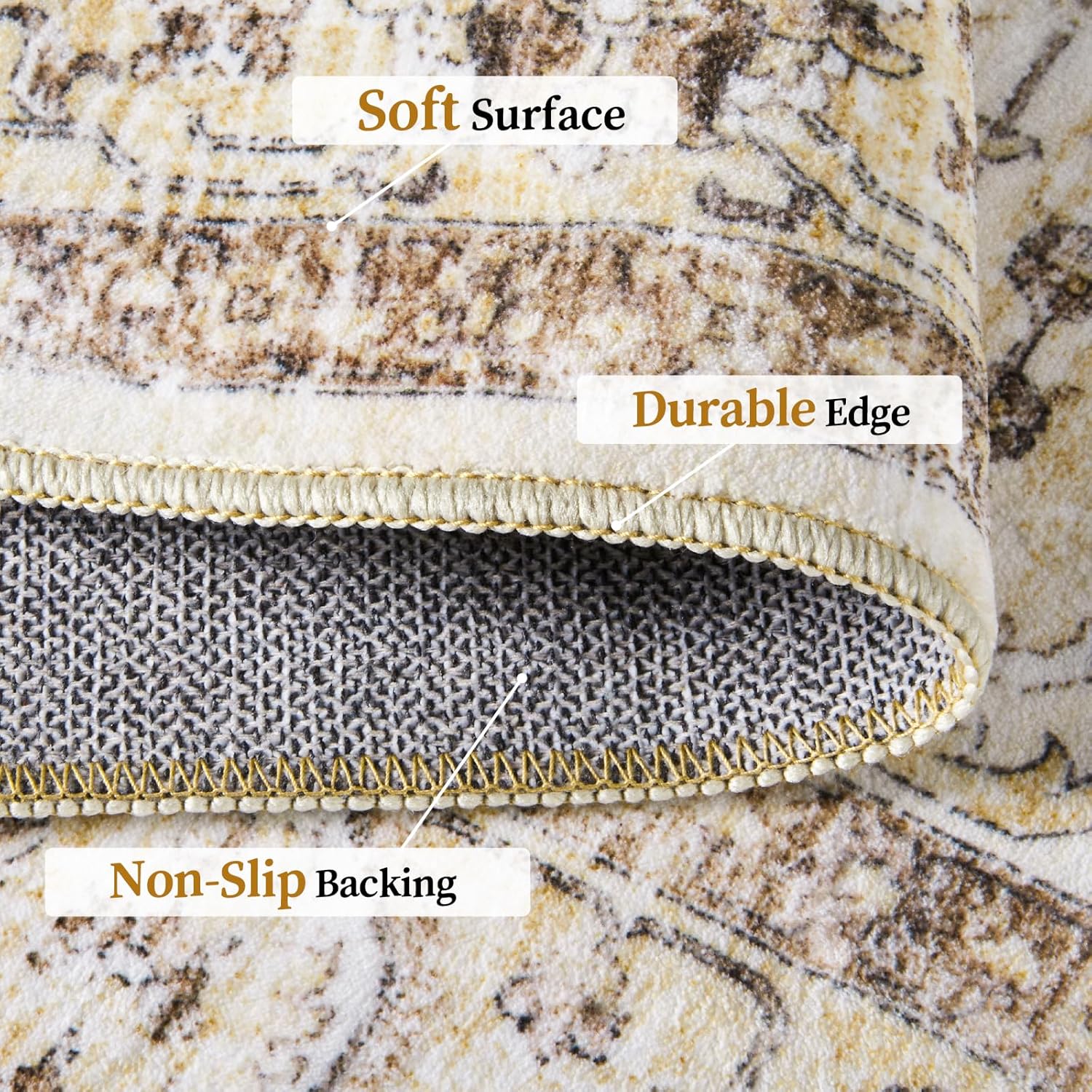 Roxstand Alfombras lavables de 5 x 7 pies para sala de estar, resistente a las manchas, para dormitorio, cocina, con parte trasera antideslizante,