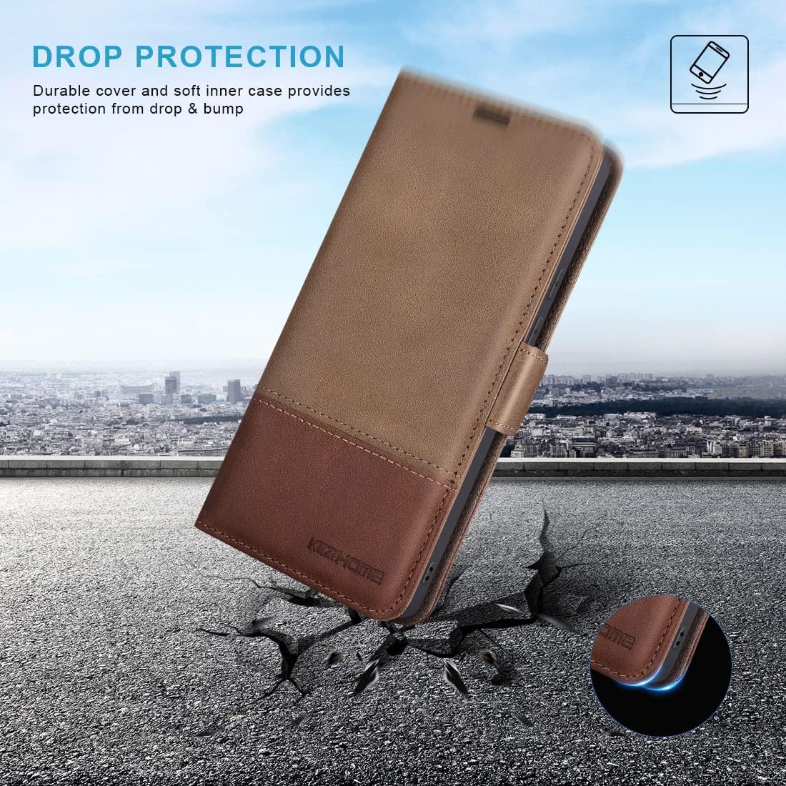 KEZiHOME Funda para Galaxy S22+ Plus 5G, de piel auténtica, con función atril y ranura para tarjeta de crédito, bloqueo magnético, compatible con