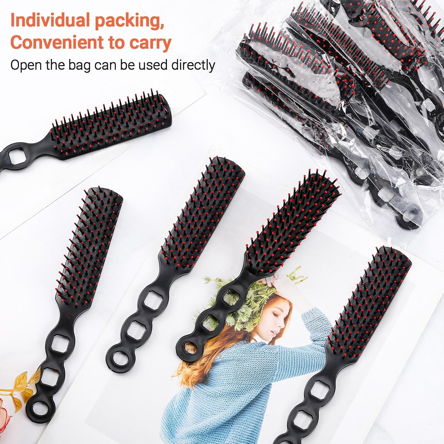 Paquete de 100 cepillos de pelo a granel, cepillos de pelo antienredos, peines de masaje antiestáticos, cepillo de plástico desechable adecuado para