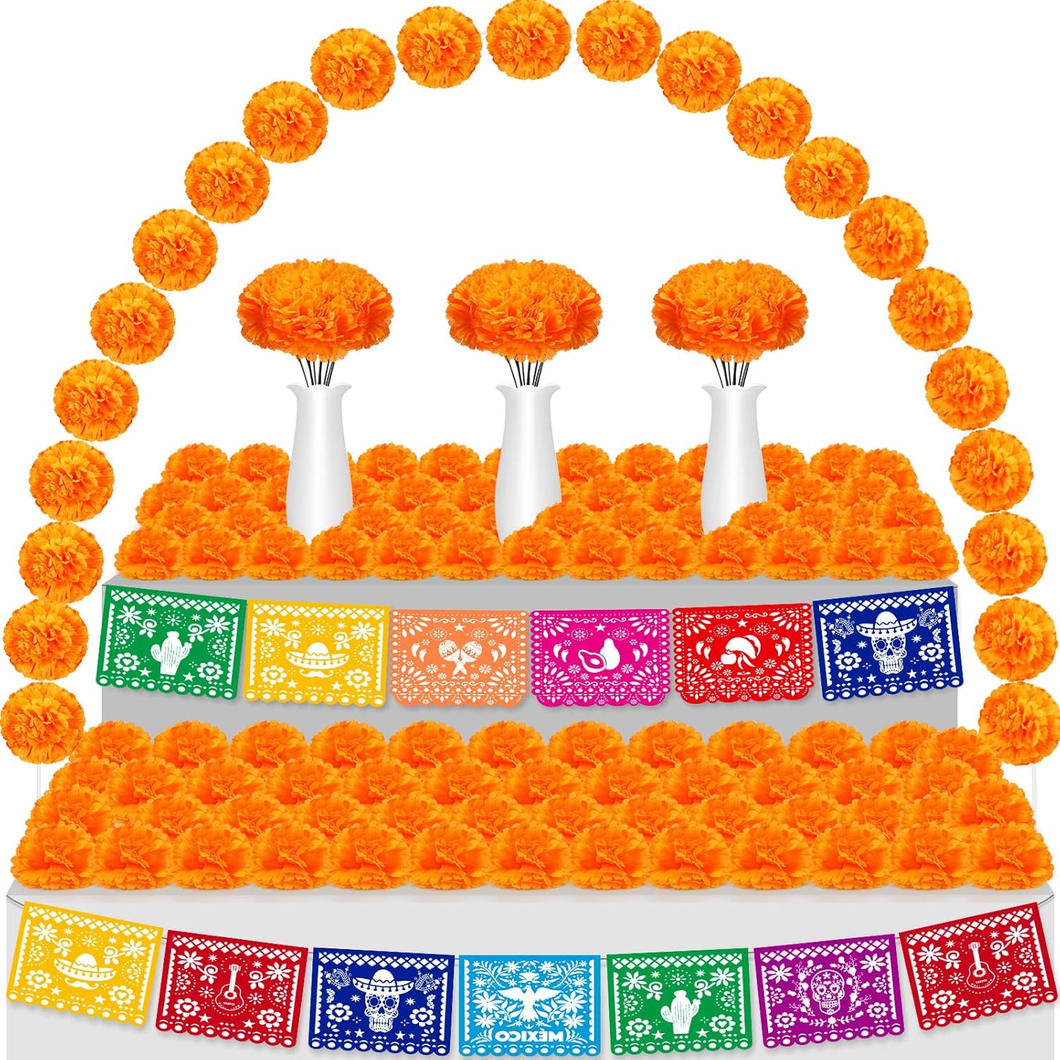 118 decoraciones de fiesta mexicana incluyen flores de caléndula Día de los Muertos, cartel para el Día de los Muertos, Cinco de Mayo, fiesta