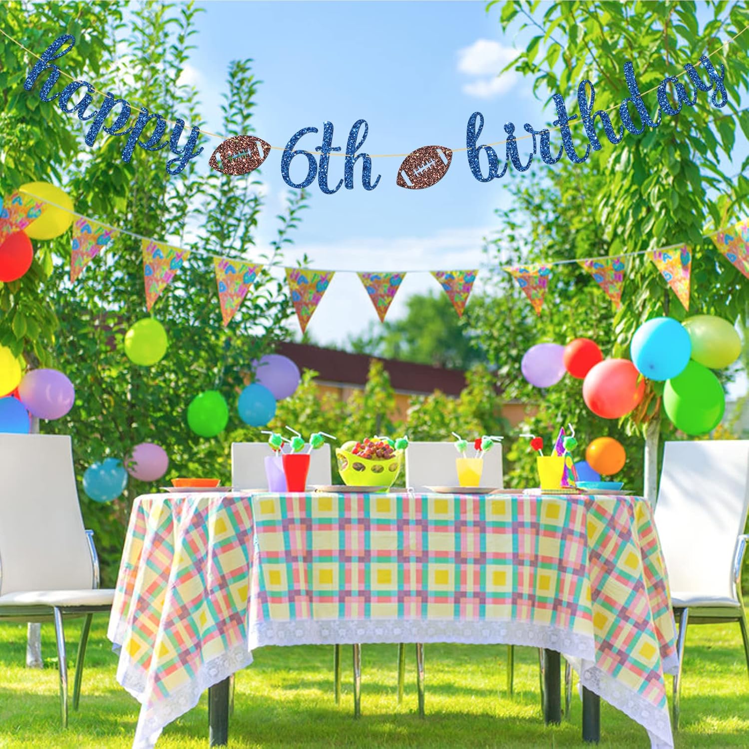 Cartel de fútbol americano de feliz 6 cumpleaños, decoraciones de cumpleaños con temática de fútbol deportivo, suministros para fiesta de cumpleaños