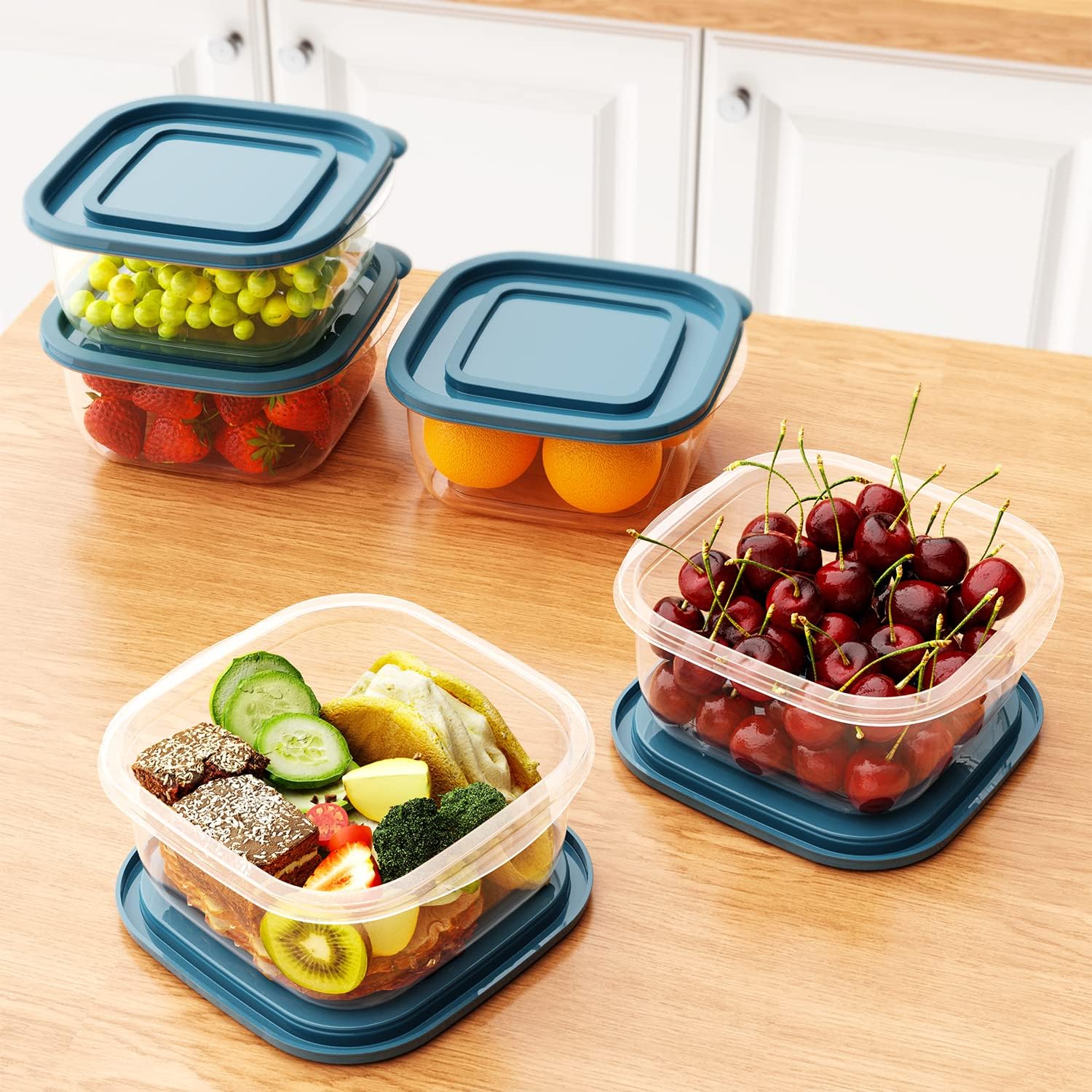 Juego de 5 cajas rectangulares de plástico con tapas. Caja de almacenamiento de alimentos, juegos de contenedores, almacenamiento de alimentos,