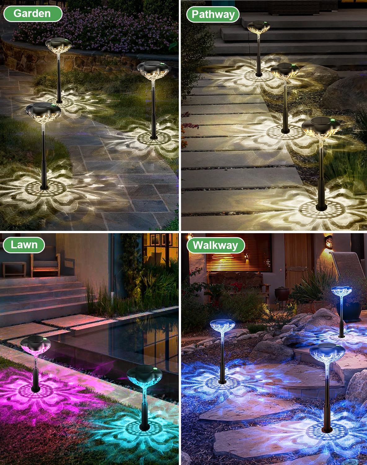 Luces solares para caminos al aire libre, paquete de 6 luces solares para jardín exterior, 3 modos de trébol, luces solares de patio que traen