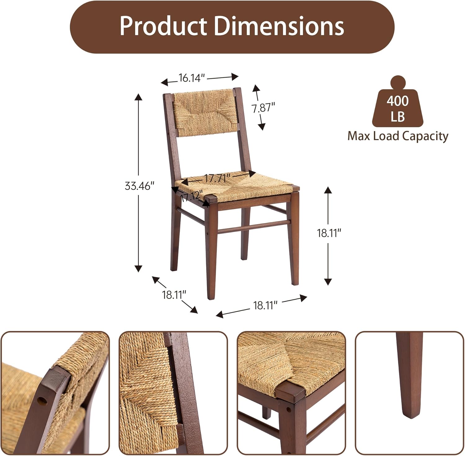 XINNAN Juego de 2 sillas de comedor, sillas de comedor modernas de mediados de siglo, sillas de cocina y comedor, asientos tejidos a mano con marco