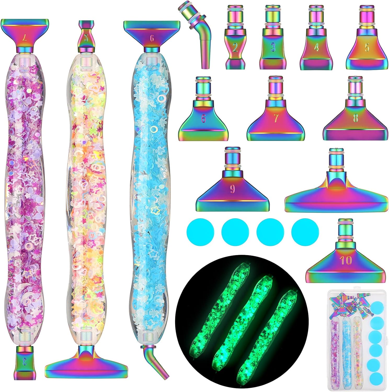 Geyoga Kit de 22 bolígrafos luminosos de pintura de diamante 5D, accesorios y herramientas de arte de diamantes de bricolaje, pintura de diamante,