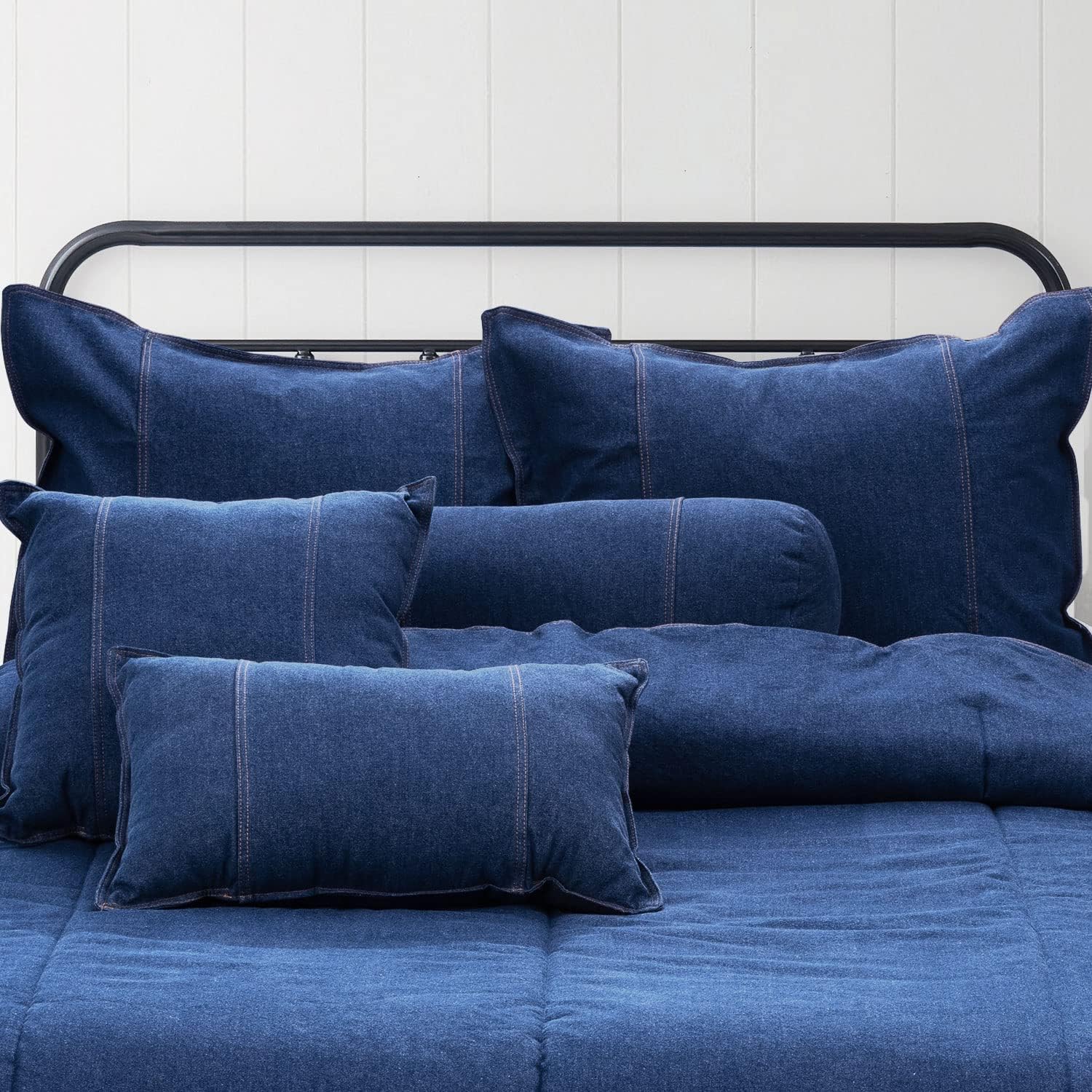 Karin Maki – Almohada redonda de mezclilla para espalda baja, rodillas y cuello, almohada cilíndrica decorativa, 9 x 21 pulgadas, azul