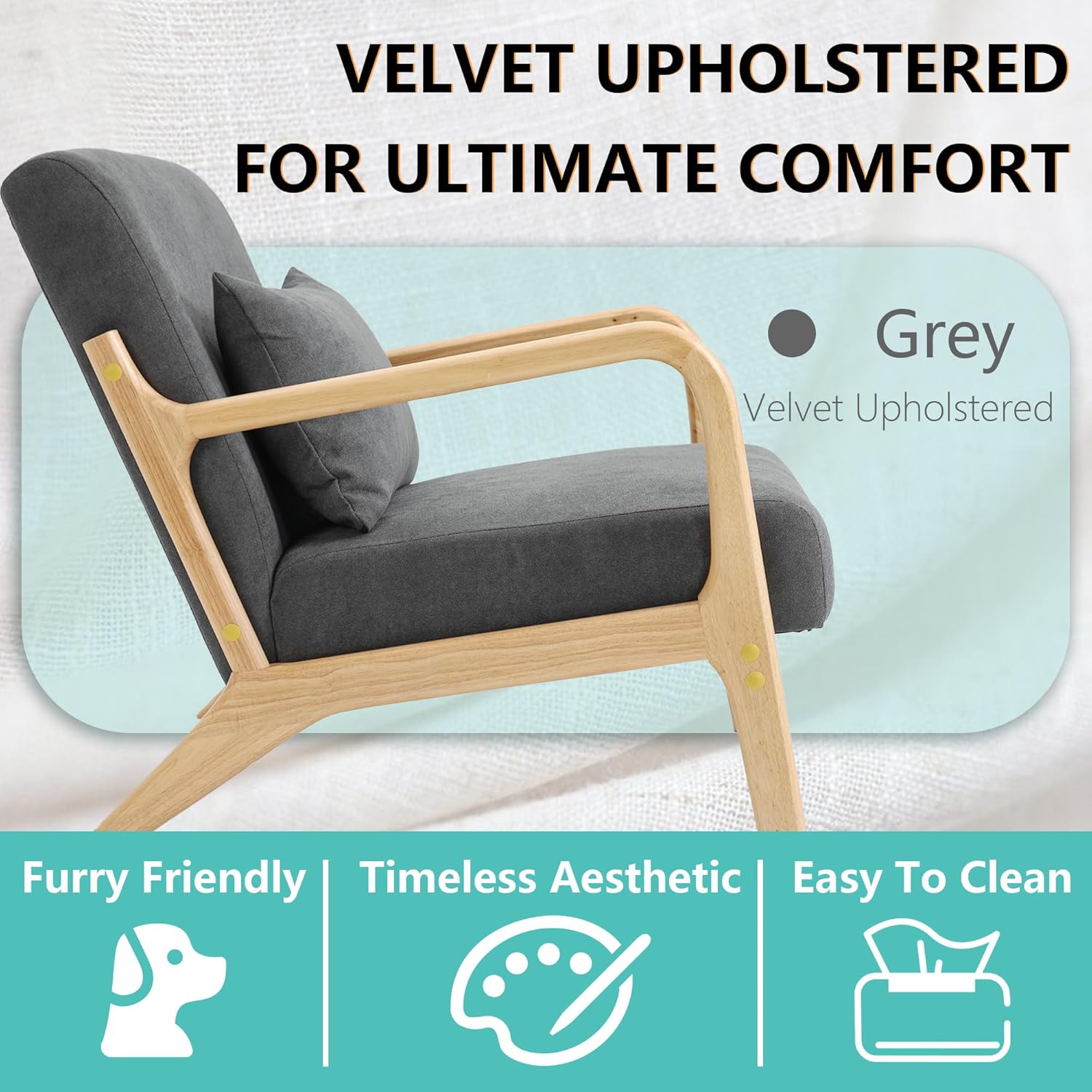 Dolonm Silla decorativa moderna con marco de madera, silla tapizada con cojín de cintura, sillón de terciopelo para sala de estar, dormitorio, sala
