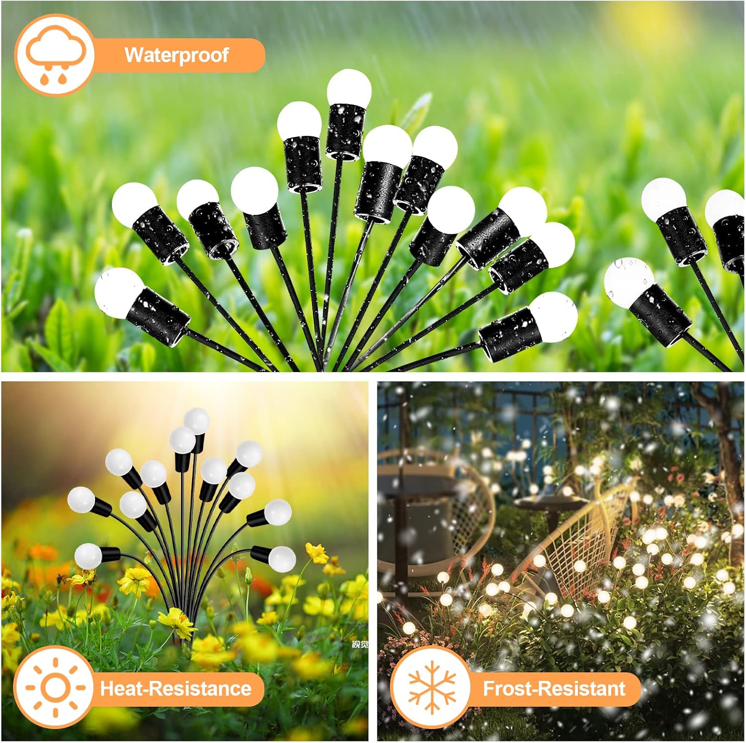 Luces solares de jardín, paquete de 2 24 luces LED de luciérnaga solares mejoradas, luces solares oscilantes y de danza del viento, luces solares