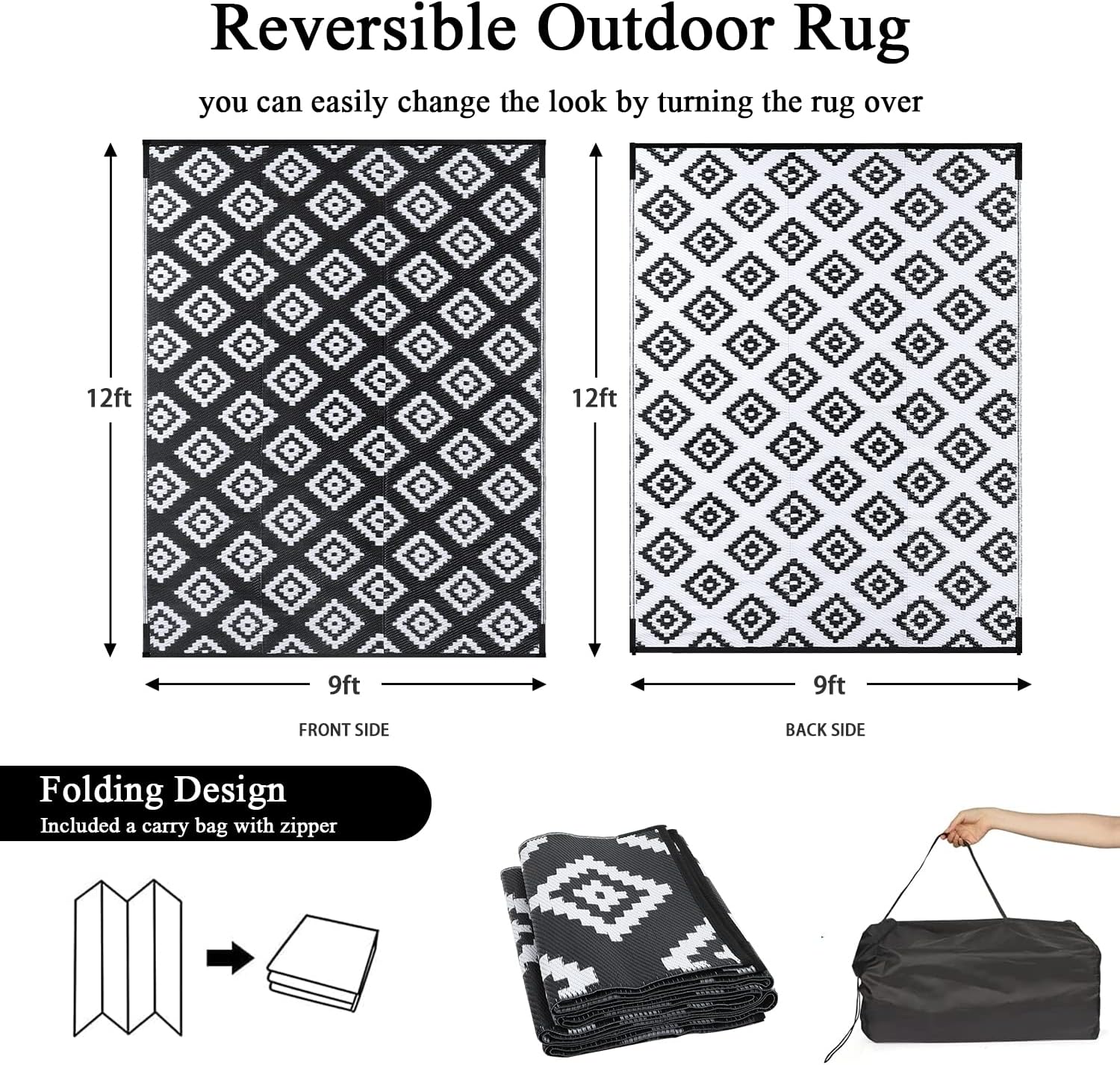 Bsmathom Alfombra de plástico reversible para patio, 9 x 12 pies, impermeable, reversible, para interiores y exteriores, para porche, jardín,