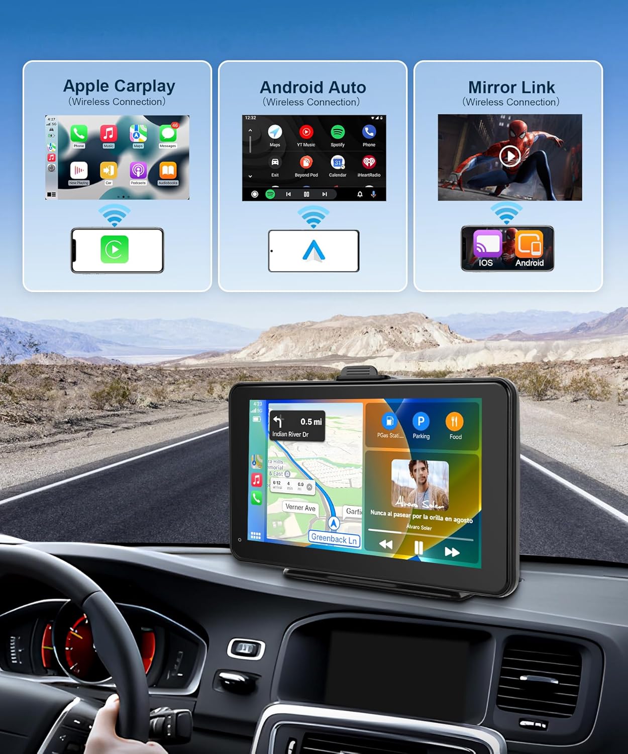 Pantalla portátil inalámbrica para coche con Apple Car Play HD cámara trasera para autos, camiones, camionetas, caravanas, podofo de 7 pulgadas,