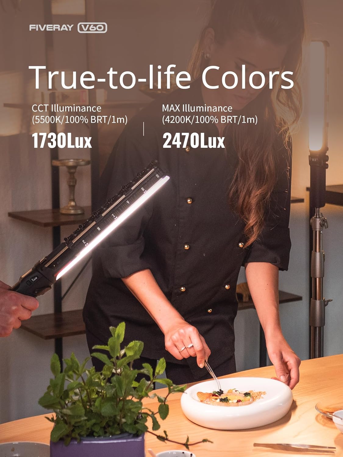 ZHIYUN V60 – Combo de varitas de luz de video, portátil de 60 W LED regulable, iluminación de fotografía de mano para estudio fotográfico,