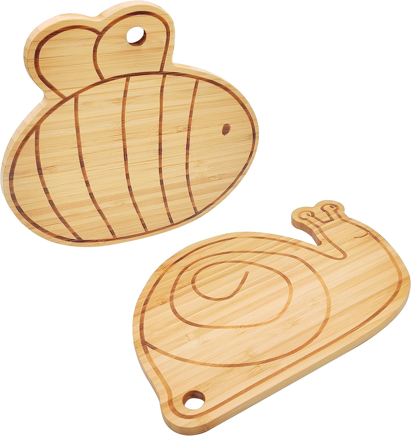 Juego de tabla de cortar de bambú pequeña, mini tabla de cortar de madera de frutas, tabla de queso con forma de caracol y abeja