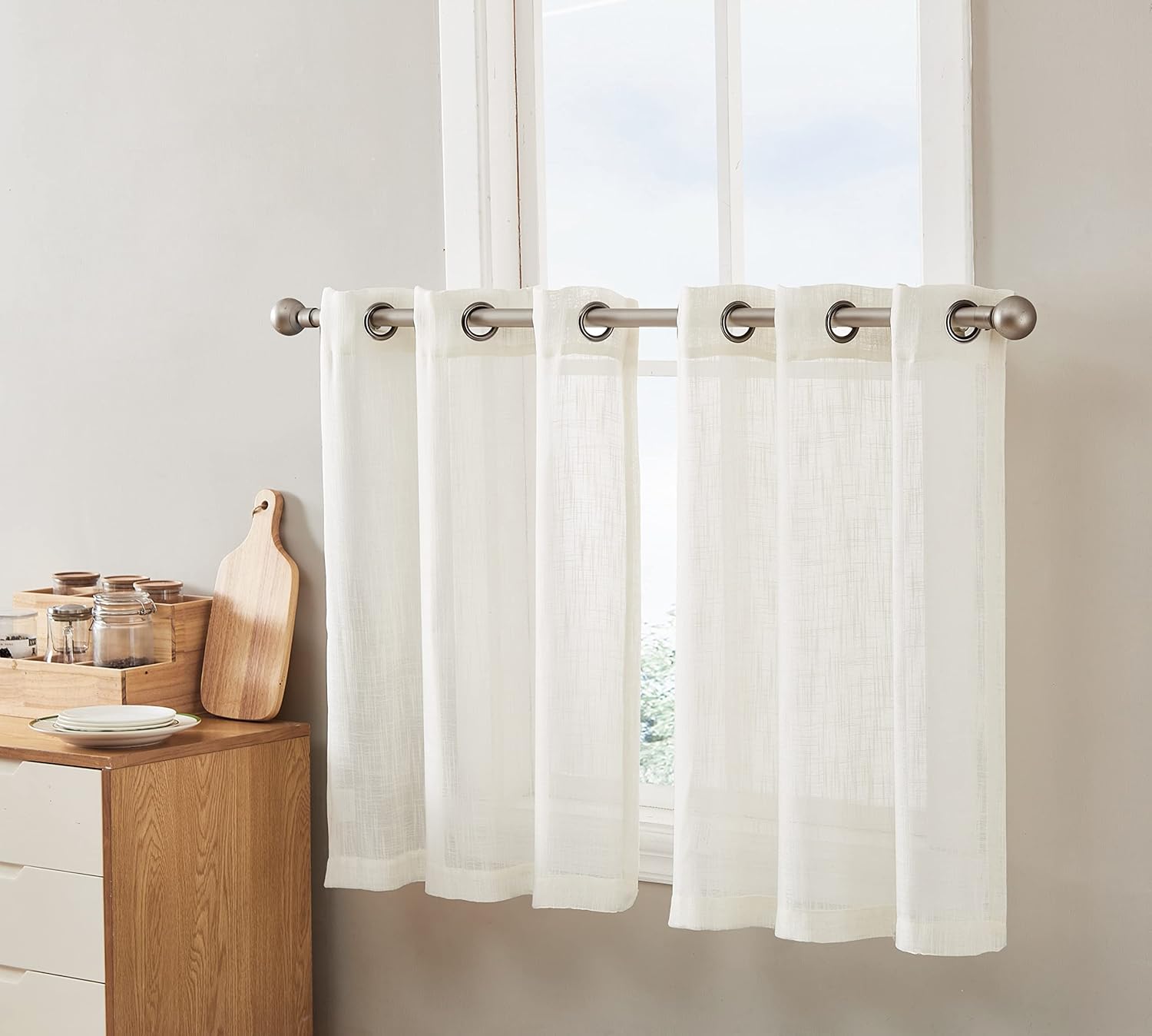 HLC.ME Abbey – Cortinas de lino sintético con textura, semitraslúcido, para filtrar la luz, con ojales transparentes, cortinas cortas y gruesas,