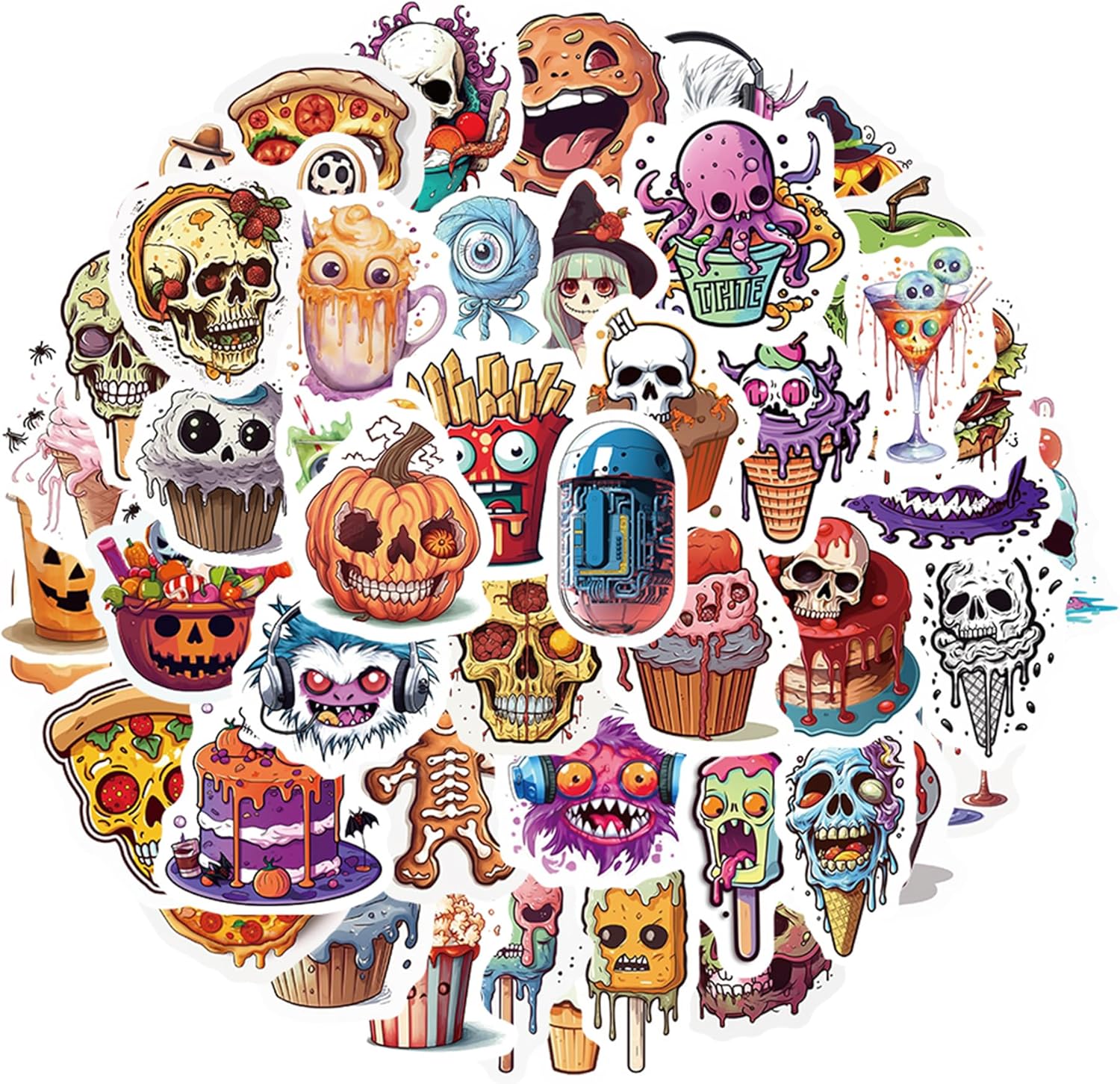 Calcomanías de decoración de Halloween para niños, bonitos regalos de Halloween, 50 calcomanías de vinilo impermeables para botellas de agua,