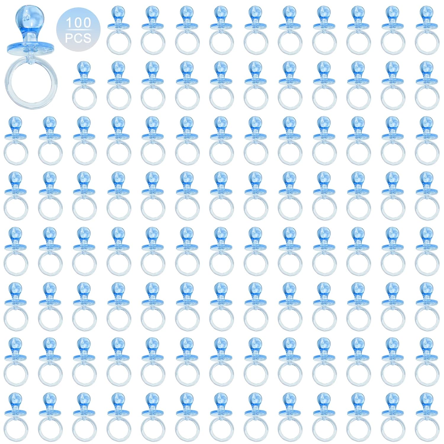 100 chupetes de plástico para baby shower, de 2.75 pulgadas, para baby shower, decoración de fiesta de género, regalo de fiesta de cumpleaños (azul)