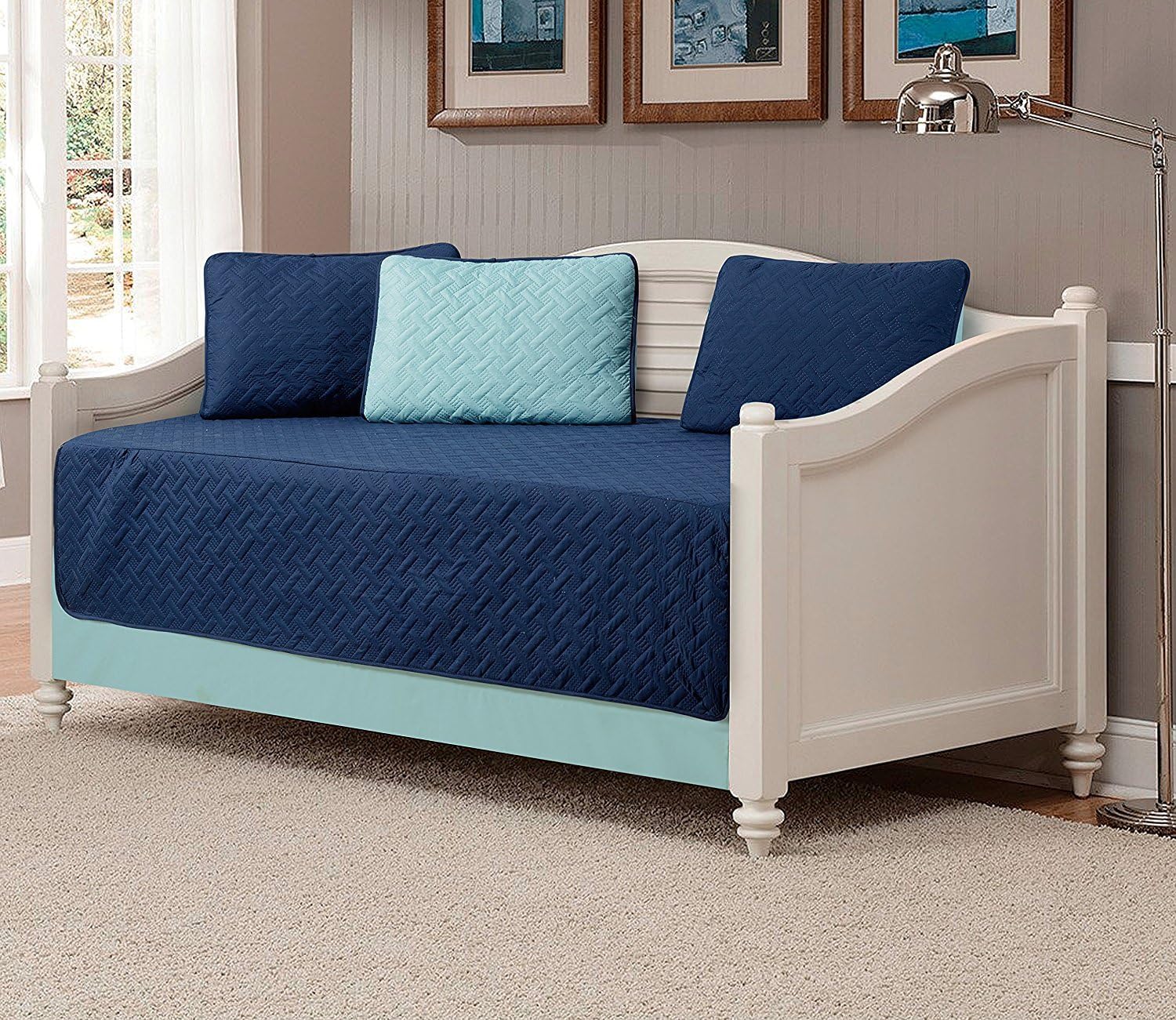 Linen Plus 5 piezas funda para sofá cama sólida en relieve (azul marinoazul claro)