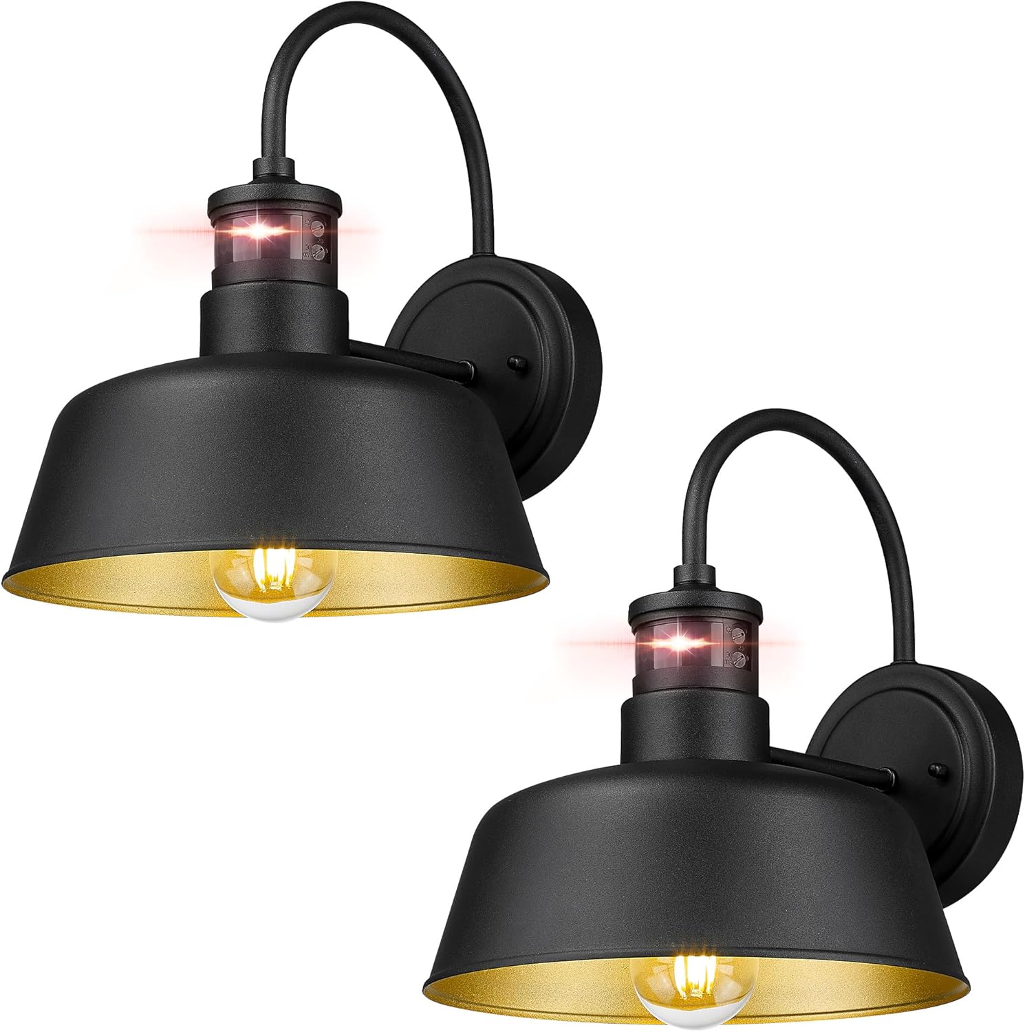 Seovix HS2213-2 – Luz de porche de 12 pulgadas, con sensor de movimiento negro mate, IP65, impermeable, cuello de cisne, luz de granero para casa,